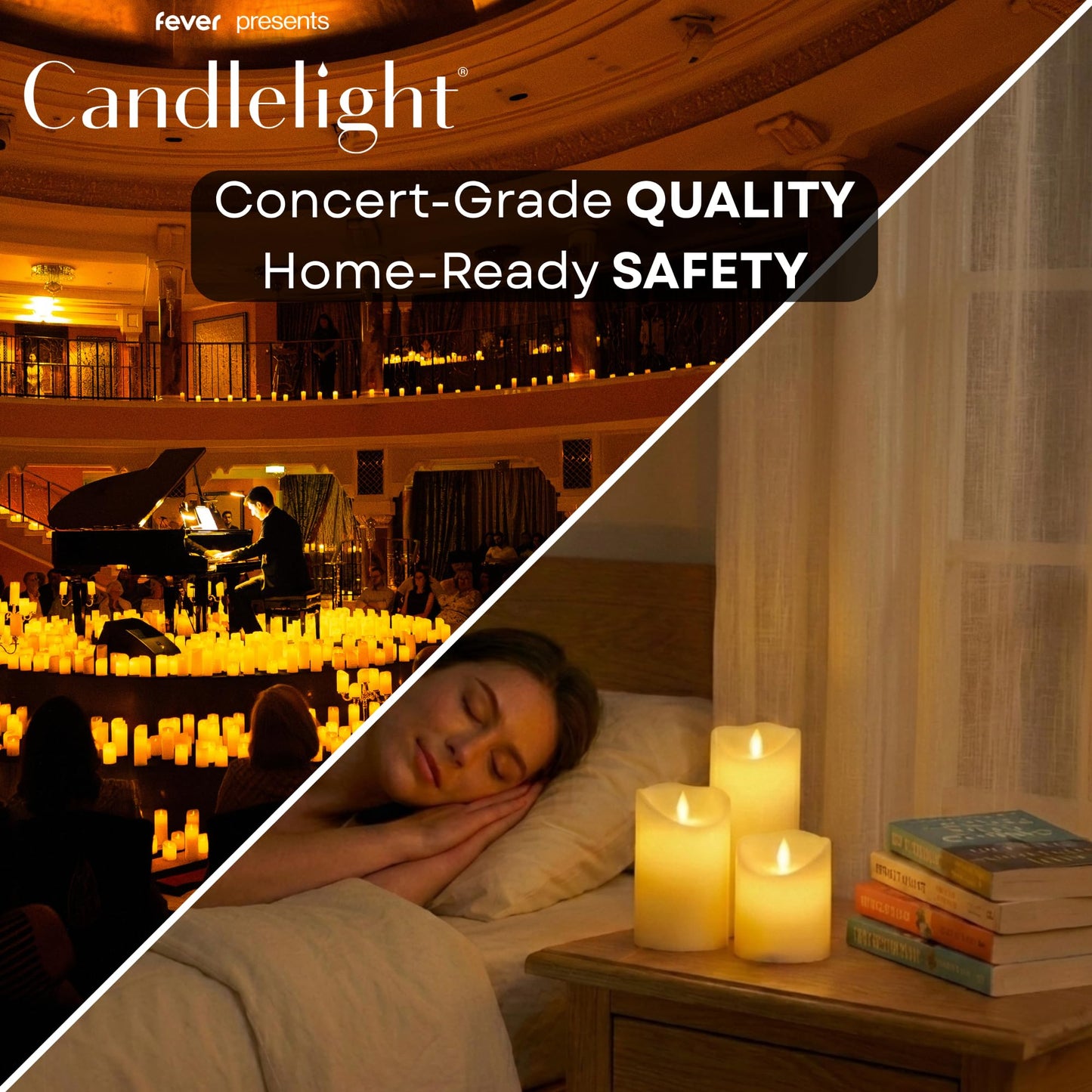 Candlelight by Fever Official Flickering Flameless Candles - 6pk Battery Operated Candles, Realistic Moving Wick Plastic Pillar LED Candles, Unscented