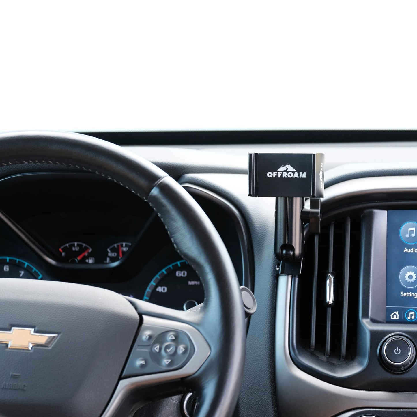 Offroam Phone Mount Made for Chevrolet Colorado | GMC Canyon 2015-2022, CNC-Machined Aluminium, Universal Spring Loaded Holder, 360-Degree Swivel