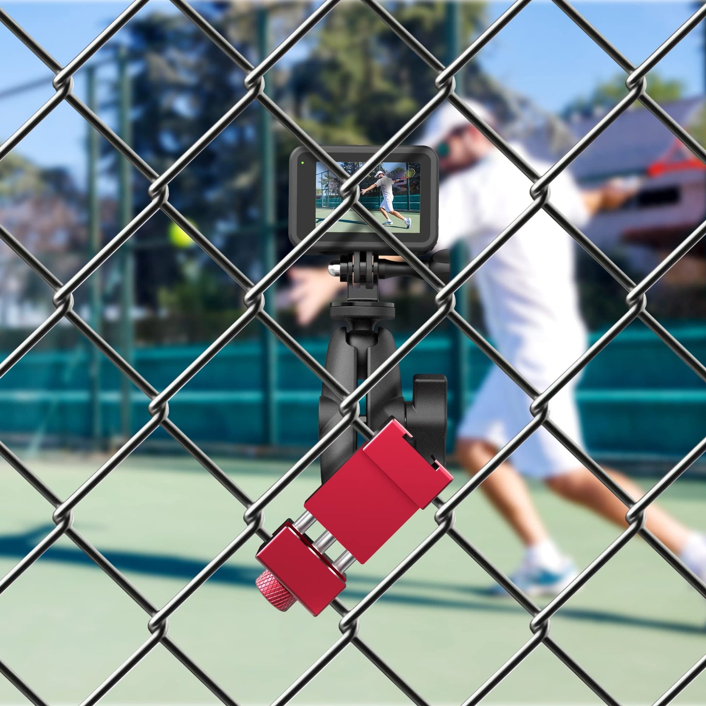 Upgraded Aluminum Fence Mount with Shade - iPhone Fence Mount Compatible with GoPro, Cellphone, Mevo Start, Insta360 for Softball, Tennis, Baseball