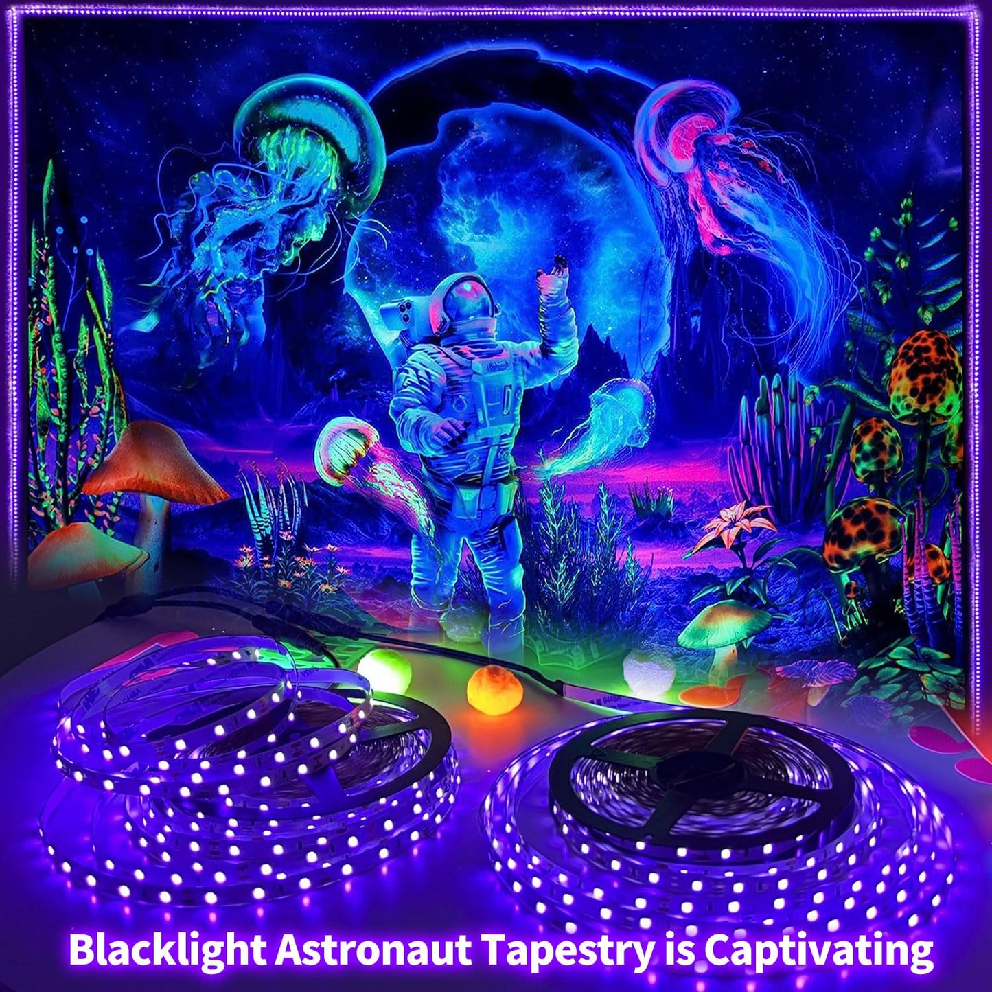 PIZHLO 50 Foot Black Light Strips & Remote, Dimmable Flexible Blackights Strip Lights for Glow Party Body Paint Birthday Bedroom Room Fluorescent