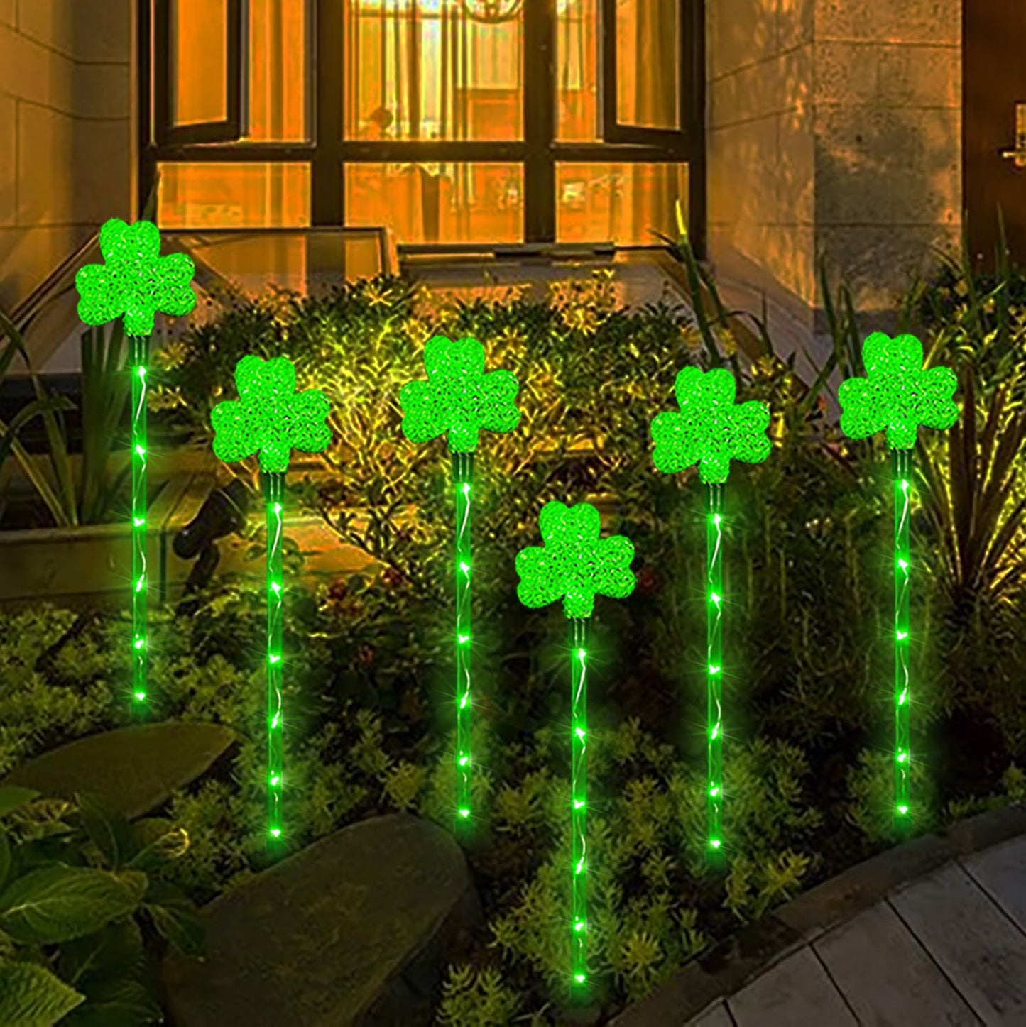 ANLTDTC Solar Shamrocks Garden Stake Lights for St. Patrick's Day Decorations Outdoor, 8 Modes Green Lucky Clover Pathway Lights Waterproof St