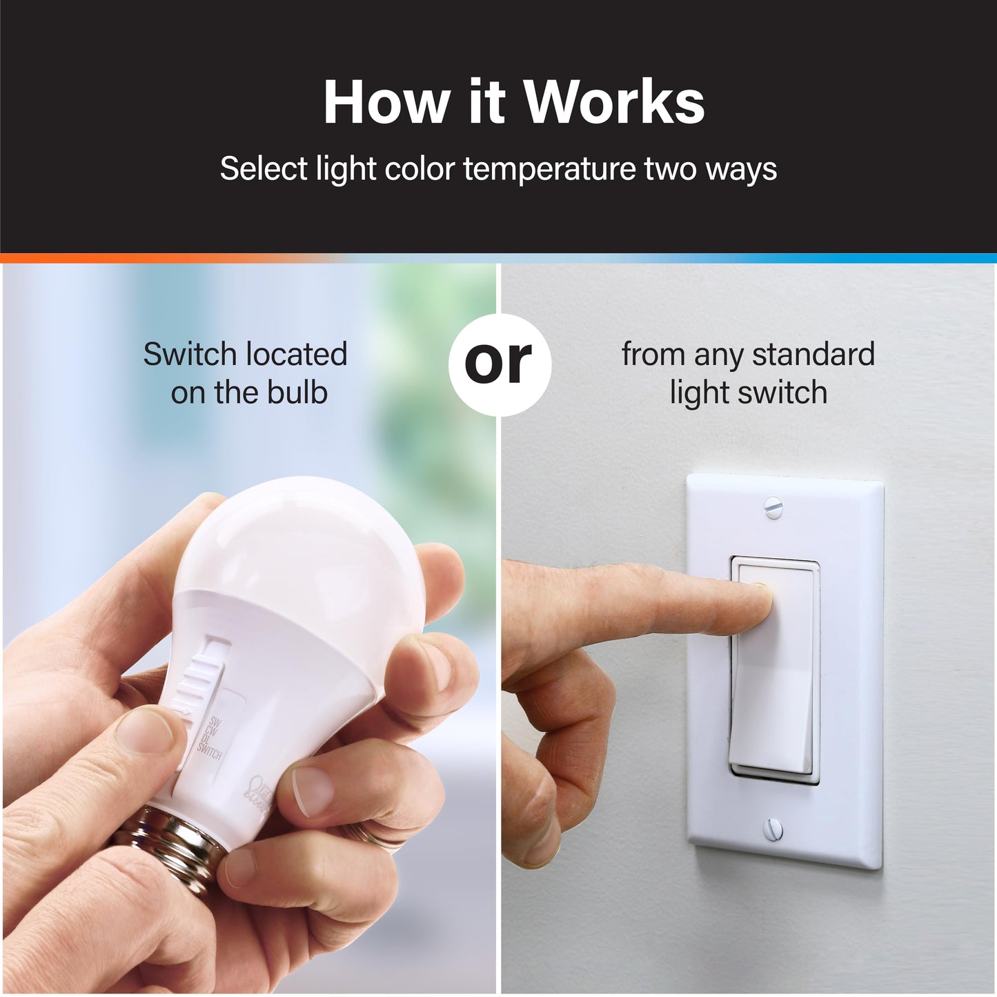 Feit Electric A21 100W LED Light Bulb, 100W Equivalent, Dimmable, Color Selectable 6-Way, 5CCT, E26 Medium Base, 90CRI, 1600 Lumens, 22-Year Life