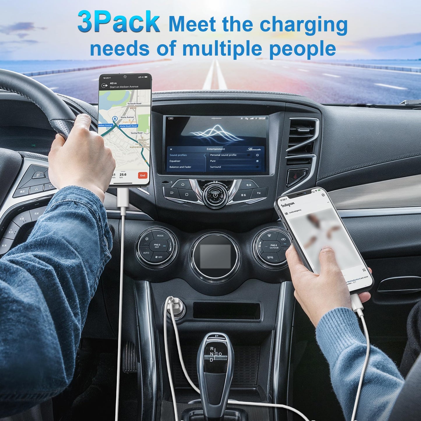 hibiker Car Carplay Cable for iPhone 16 15 Pro Max/Pro/Plus,USB to USB C Cable [1FT+2FT+3FT] for Car Charger Adapter,Carplay USB C Cord Accessories