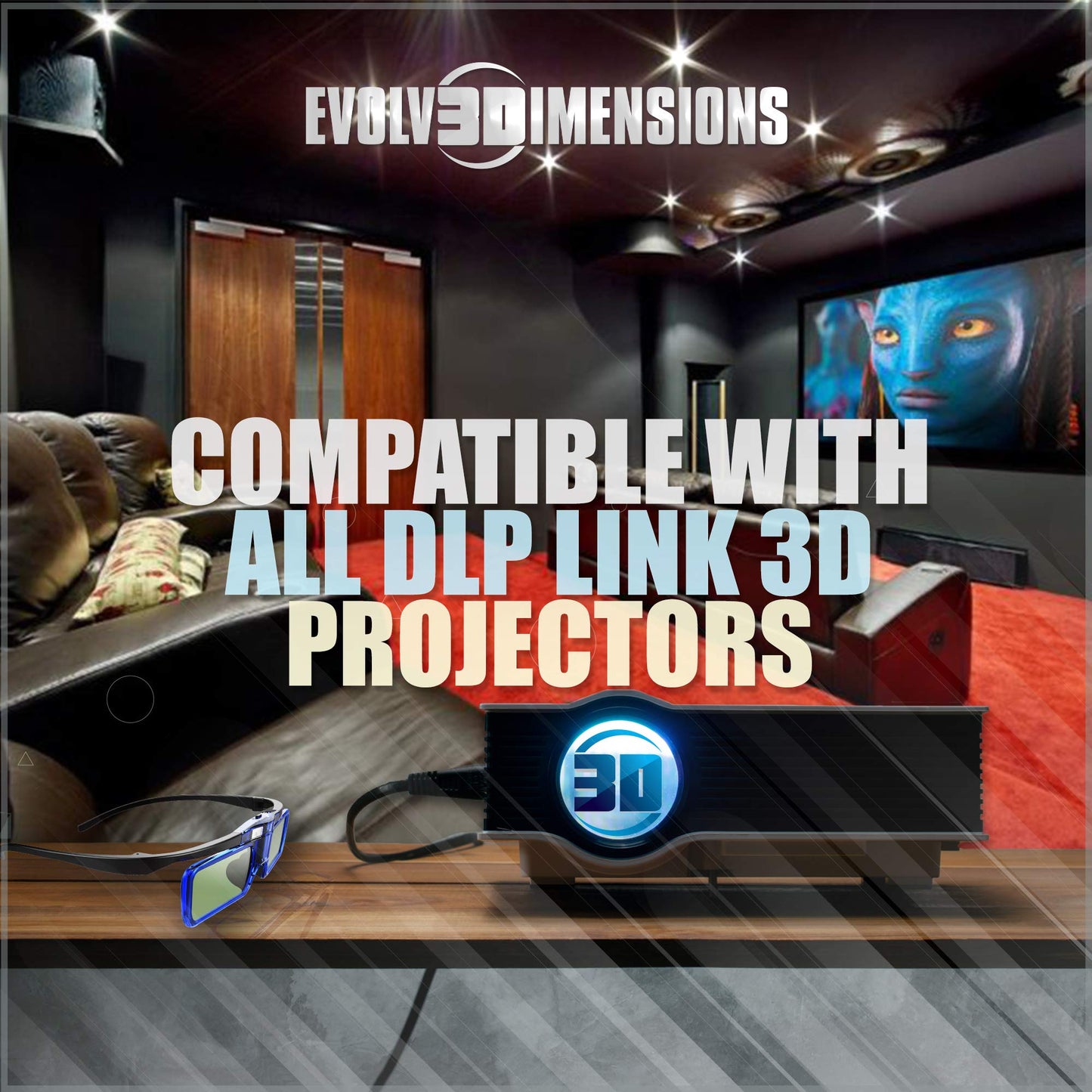 RetroDepth LT Lightweight Rechargeable DLP Link 3D Glasses for all DLP 3D Projectors (Benq, Optoma, Acer, Vivitek, Dell Etc) by Evolv3Dimensions (4