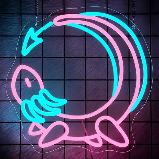 Pink Axolotl Moon Neon Sign for Wall Decor - Cute Animals Kawaii Neon Acrylic USB Powered LED Wall Art Decor, Light Up Sign Dimmable, for Axolotl