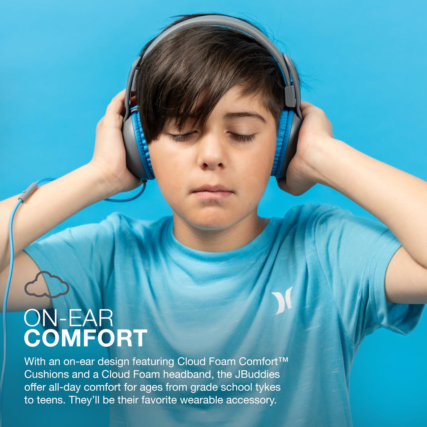 JLab JBuddies Studio 2 On-Ear Kids Wired Headphones, Grey/Blue, Toddler Headphones, Kid Safe, Studio Volume Safe, Volume Limiter, Folding…