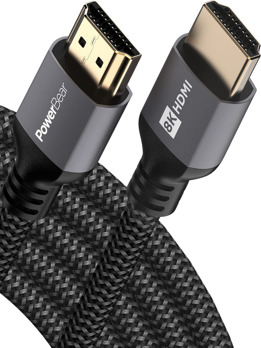 PowerBear 10K 8K HDMI 2.1 Cable 15 ft | 48Gbps High Speed 4K@120Hz Braided Cord 144Hz 8K@60Hz, eARC, Dynamic HDR 10,for Laptop, Monitor, PS5, PS4
