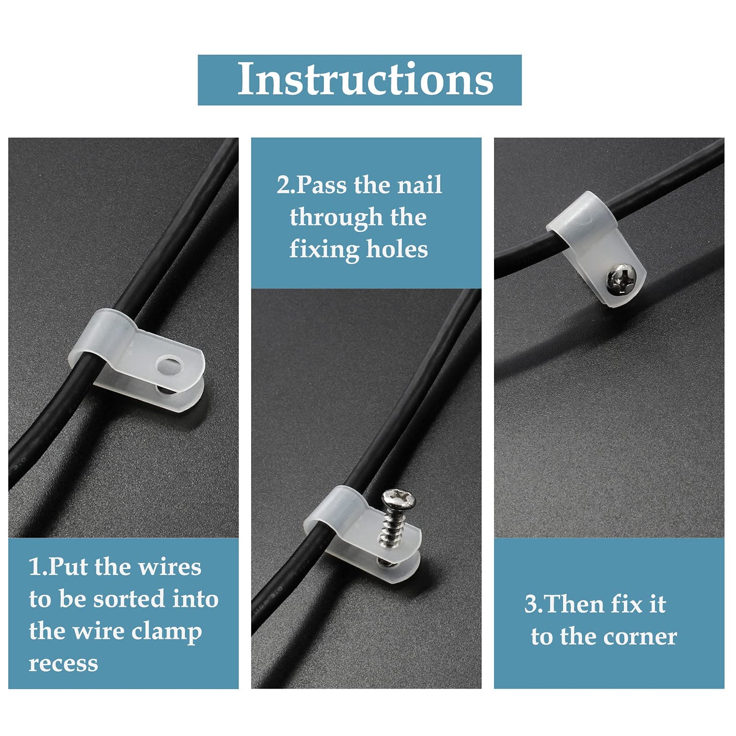 Rierdge 100 Pcs 1/4 Inch R-Type Clip Clamp, Nylon P-Type Mounting Clips, Cable Clip Wire Clamp for Wire Management, Stainless Steel Screws Included