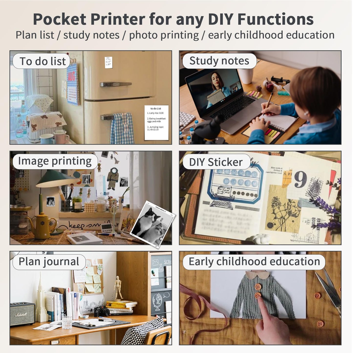 LFPERT Sticker Printer, TP6S Print Pods Mini Printer, Portable Bluetooth Sticker Maker Machine, Inkless Thermal Pocket Printers for Photos, Study