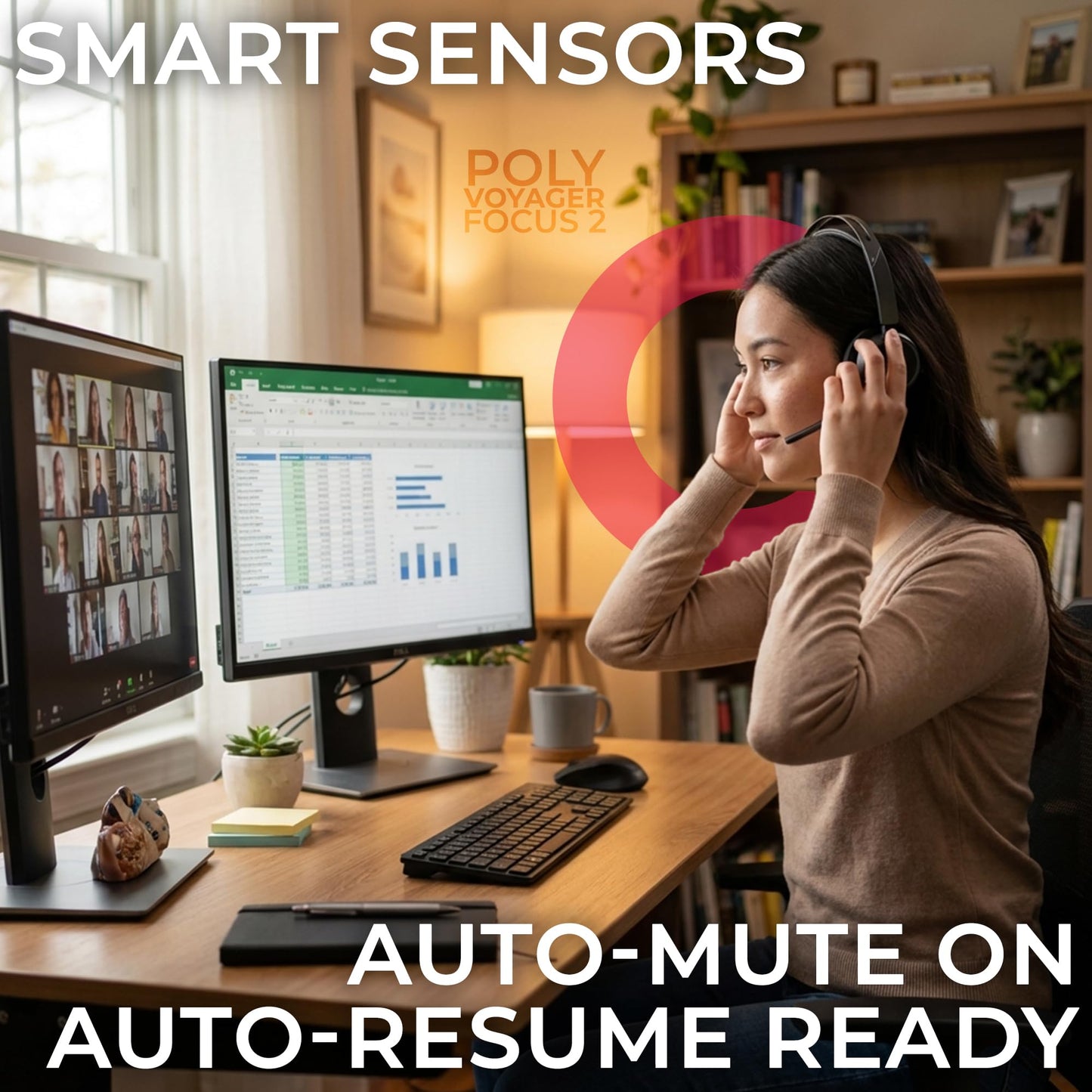 Poly Voyager Focus 2 UC Bluetooth Wireless Headset, USB-C, Connects to Deskphone, PC, Mac, Cellphone Work Calls - Compatible with Teams, Zoom…