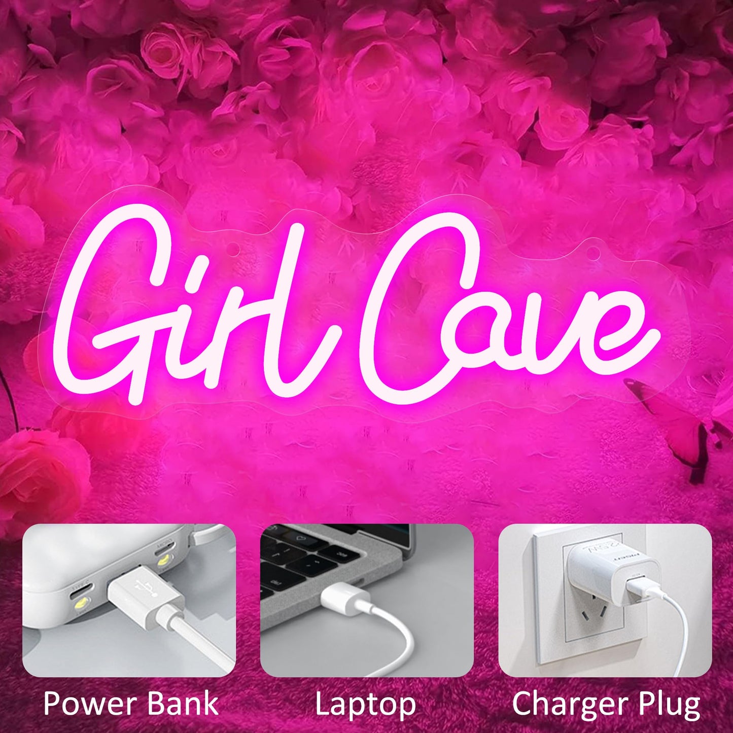 YuanDian Girl Cave Neon Sign, Dimmable Pink LED Neon Lights with USB Powered for Wall Decor, Gifts for Girls Women