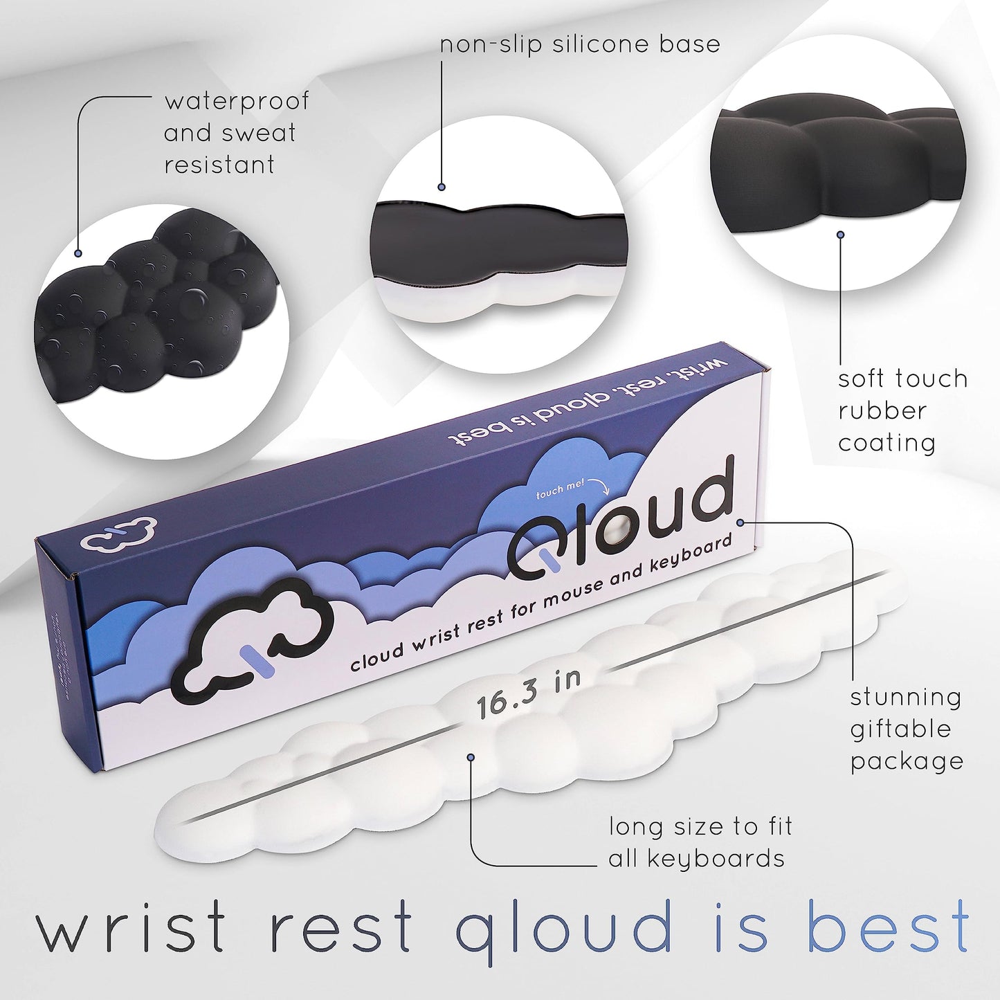 Create-ables Qloud Cloud Wrist Rest Keyboard Wrist Rest for Computer Keyboard Pad, Cloud Keyboard Wrist Rest, Wrist Pad for Keyboard, Memory Foam, Non