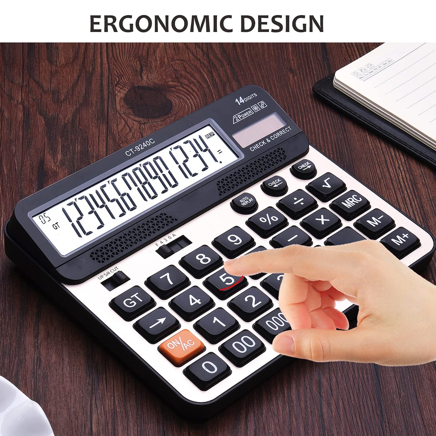 Large Button Calculator,Philley Large LCD Display 14 Digits Desktop Check&Correct Electronic Calculator(CT-9240C)