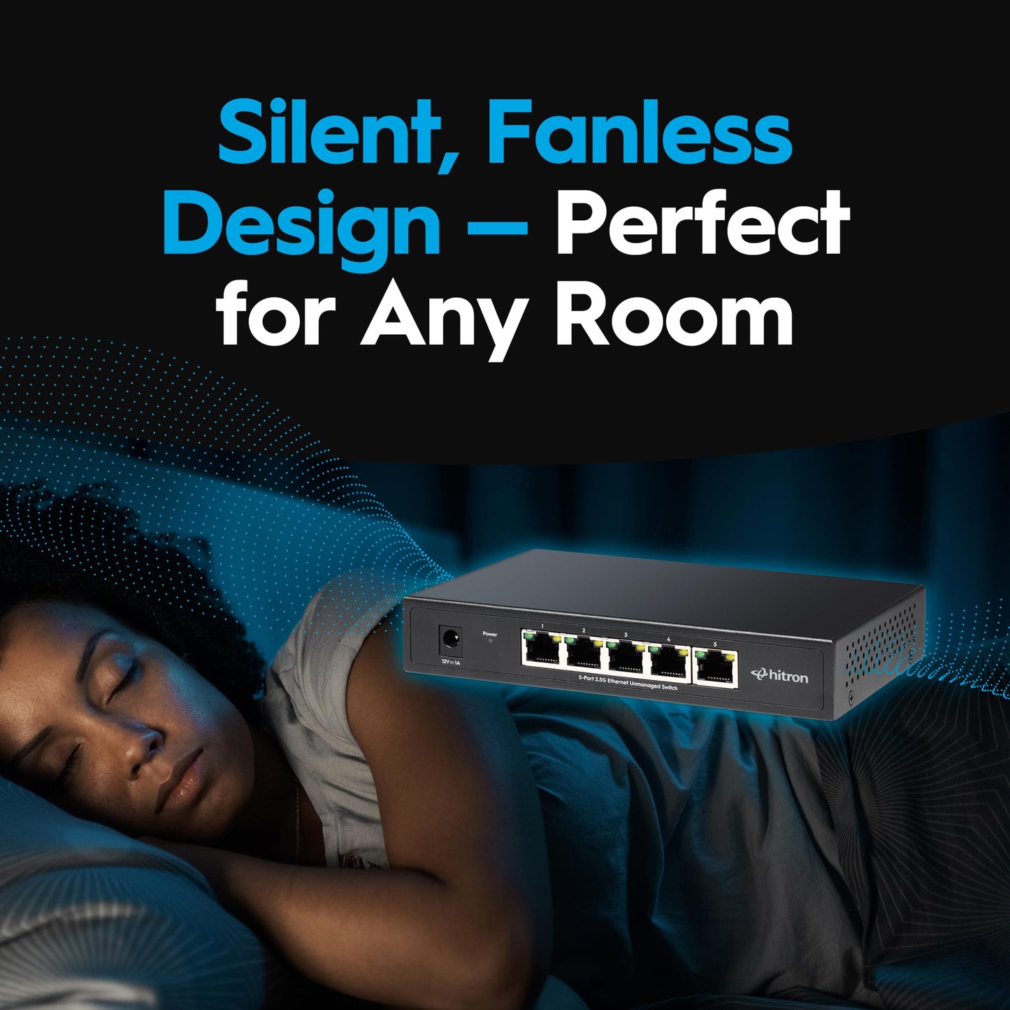 Hitron 5-Port 2.5G Multi-Gig Ethernet Switch (APEX2005), Unmanaged, Fanless Metal Housing, Silent Operation, Ideal for WiFi 6, Gaming, Streaming