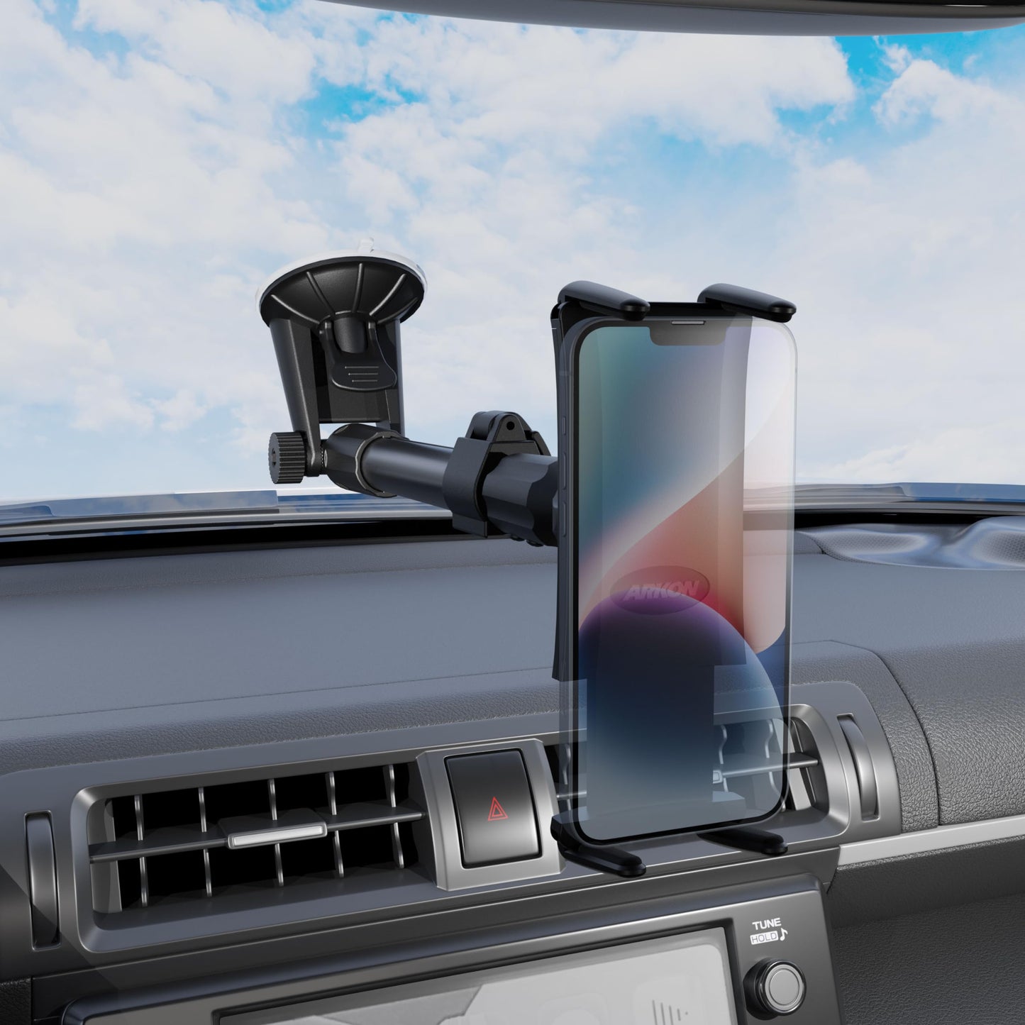 ARKON Mounts Slim-Grip Ultra Windshield Car Phone Mount | Universal Fit Phone Holder | Strong Suction Hold | Arm Extends for Long Dashboards |