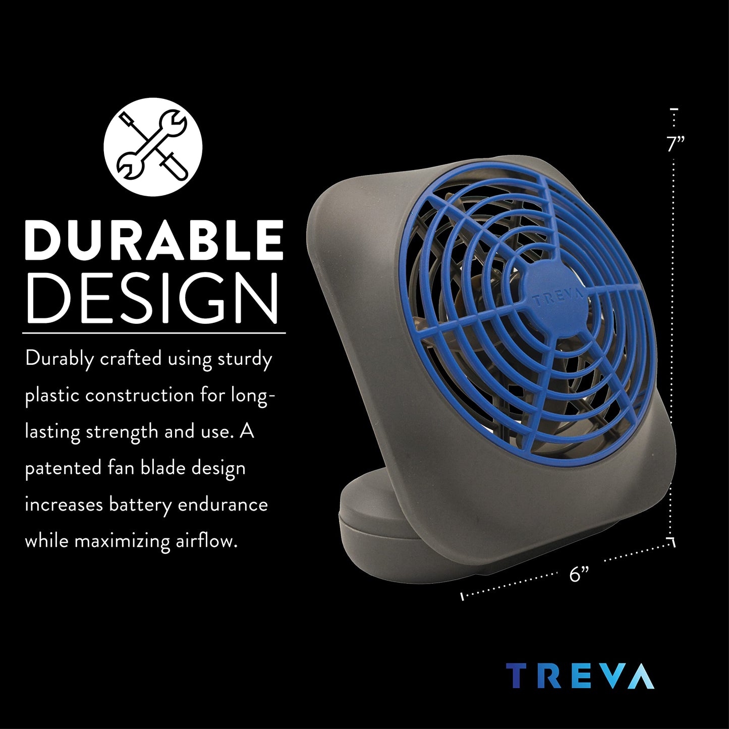 O2COOL Treva 5 in Portable Battery Powered Desk Fan 2-Speed Dark Blue