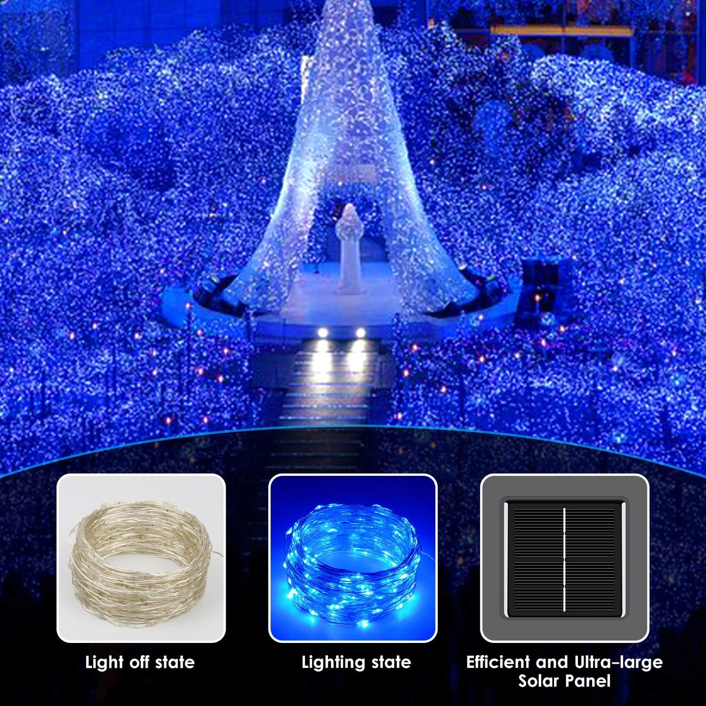 Solar String Lights Outdoor, 2-Pack 144FT 400 LED Solar Twinkle Lights for Outside Waterproof, Copper Wire 8 Lighting Modes Fairy Light for Garden