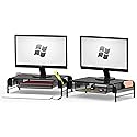 Simple Houseware Metal Desk Monitor Stand Riser with Organizer Drawer, Black, 2 Packs