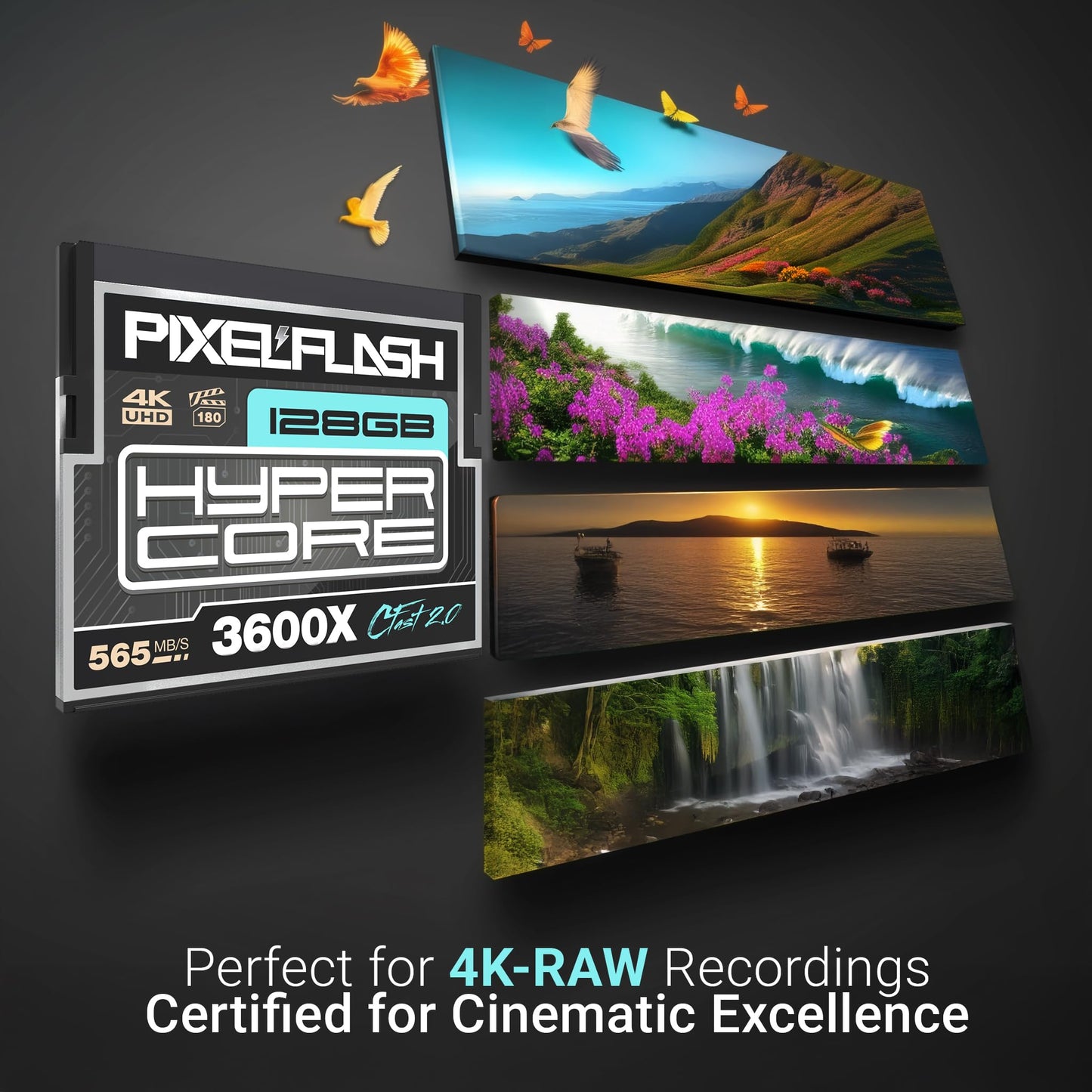 PixelFlash 128GB CFast 2.0 Card 3600X HyperCore 570MB/s SATA3 VPG180, CFast Card for DSLR Cinematic Video & Photo Cams Lab Tested, Certified Flash