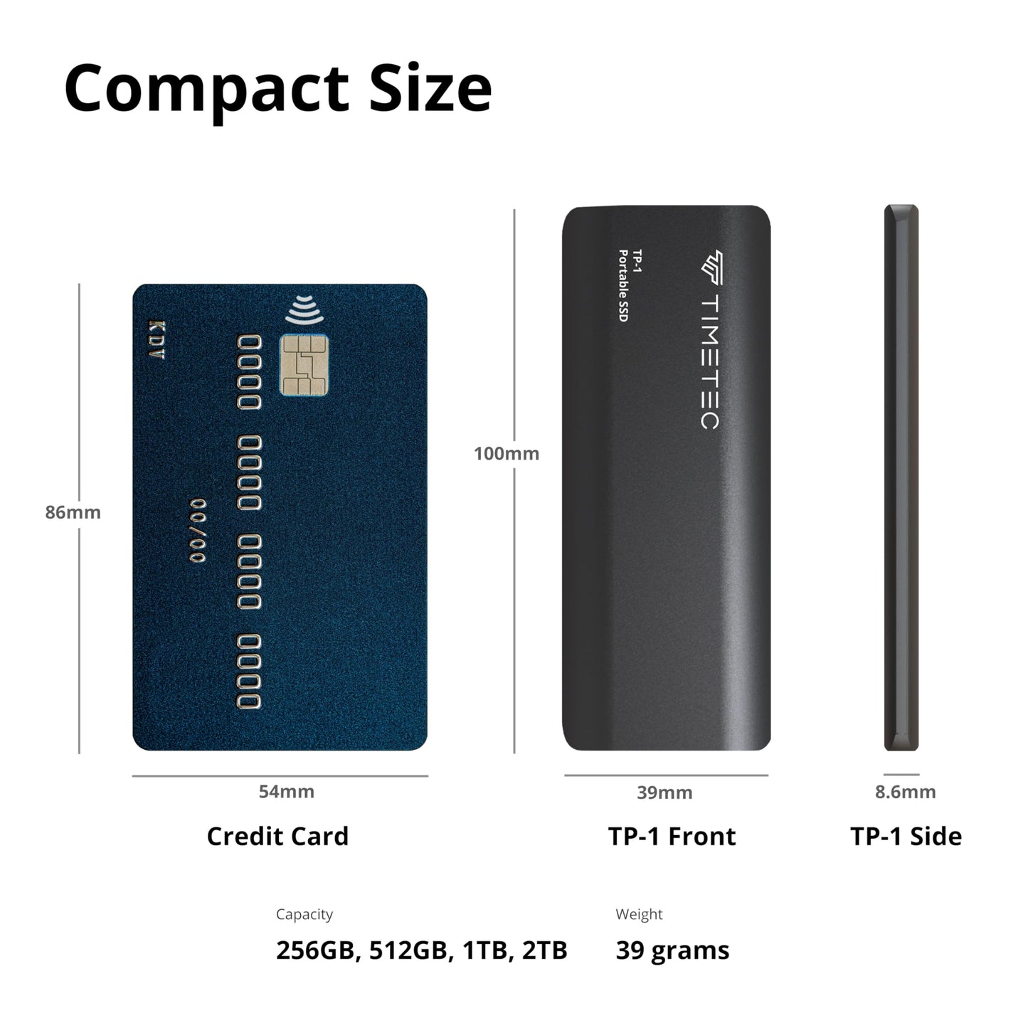 Timetec 1TB Portable External SSD USB3.2 Gen2 Type C Up to 550MB/s Ultra-Light Aluminum Mini External Solid State Drive with USB C to A Cable/USB A