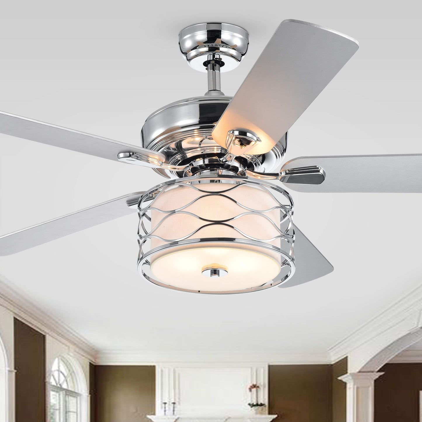 Moira Chrome 52-Inch 5-Blade Lighted Ceiling Fan (Includes Remote and 2 Blade Color Options)