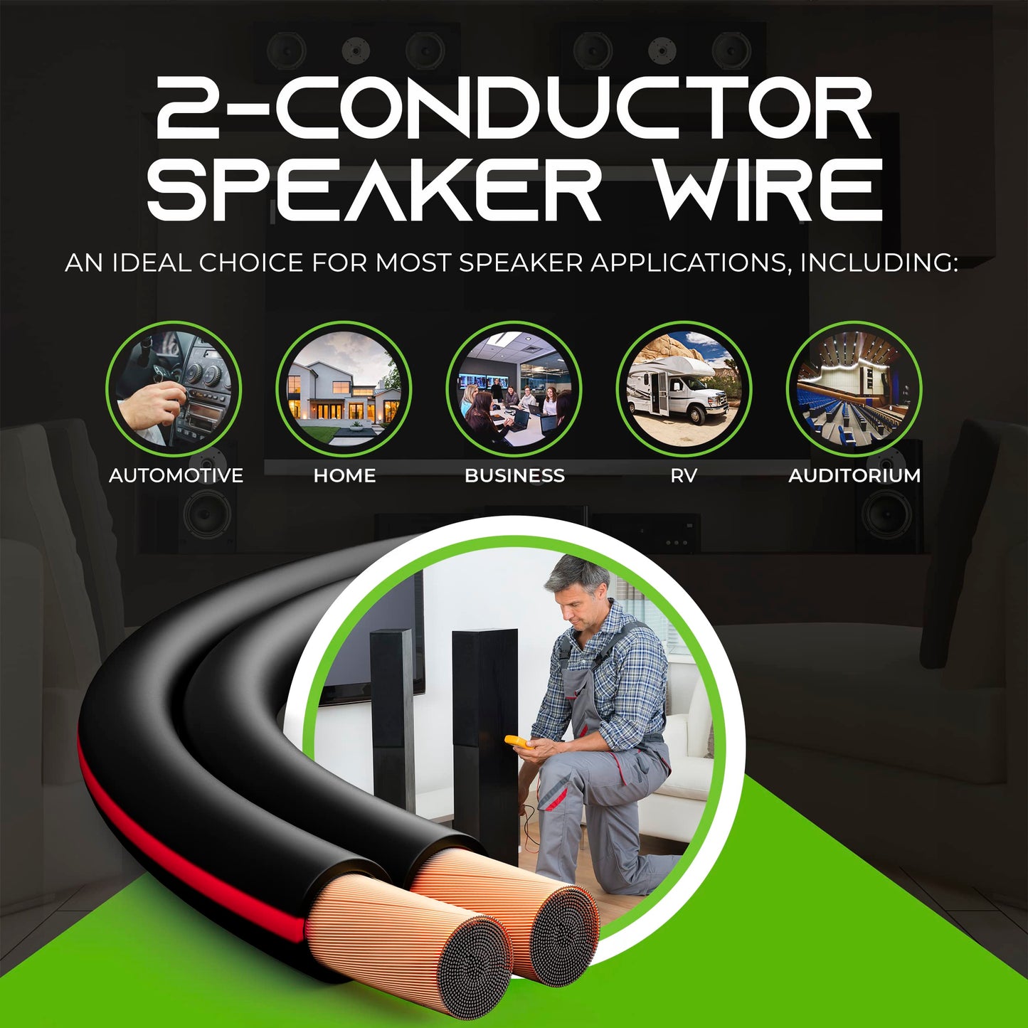 GEARit 18AWG Speaker Wire, Pro Series 18 Gauge Speaker Wire Cable (200 Feet / 60 Meters) Great Use for Home Theater Speakers and Car Speakers, Black