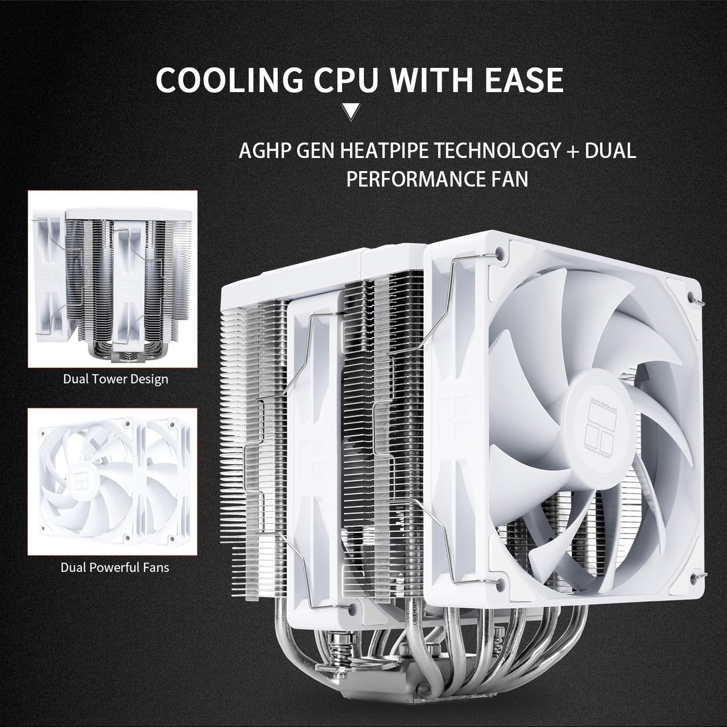 Thermalright Peerless Assassin 120 Digital White CPU Cooler, Dual Towers and Dual Fans Cooling, CPU Air Cooler, Digital Display Top Cover