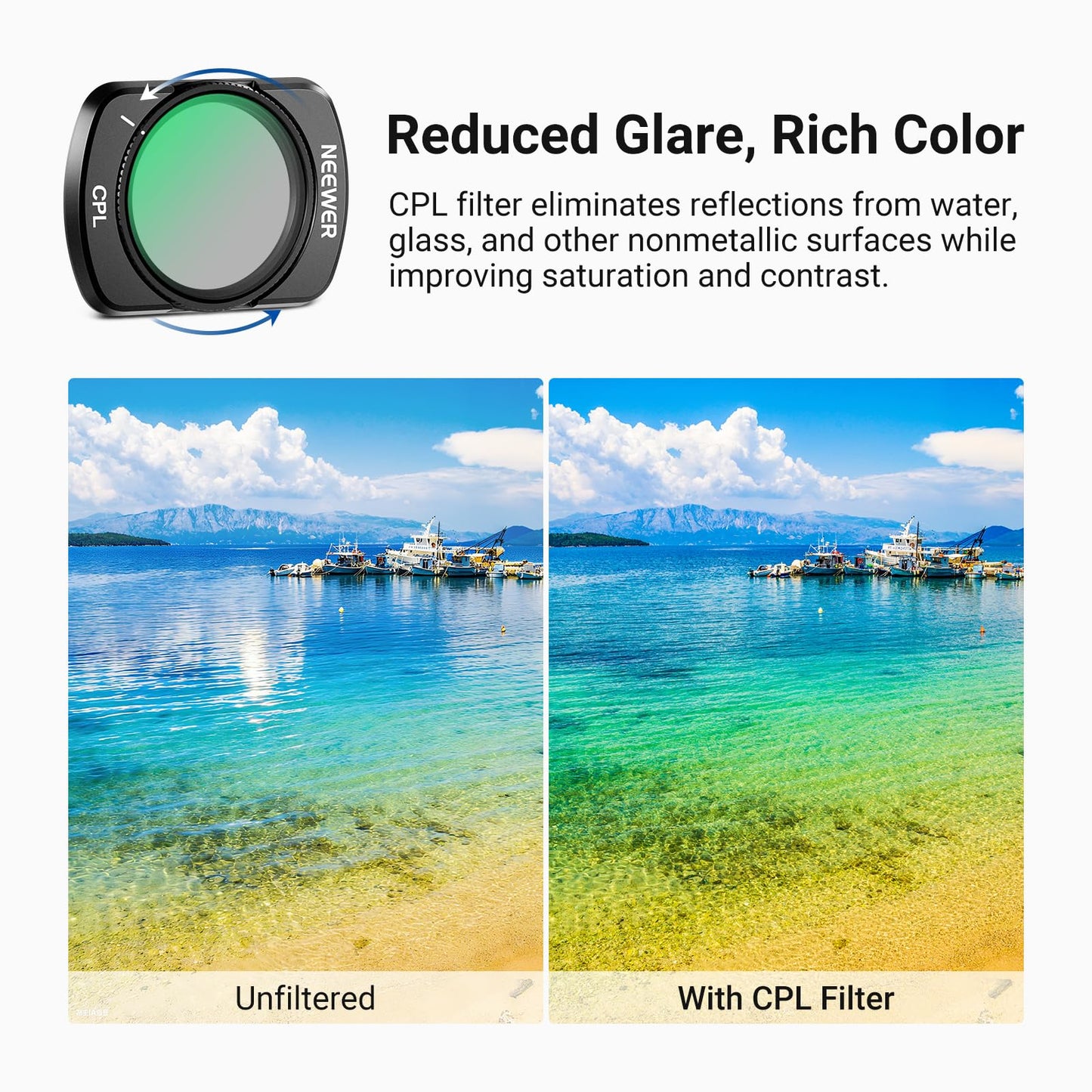 NEEWER ND & CPL Filter Set Compatible with DJI Osmo Pocket 3, Magnetic Neutral Density ND16 + ND64 + ND256 + Circular Polarizing Action Camera Lens