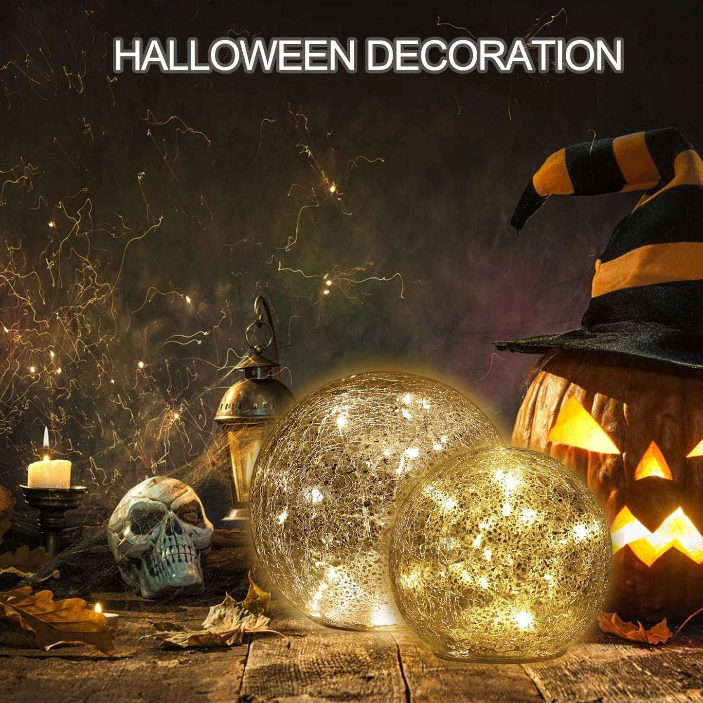 Mercury Crackle LED Glass Globe Ball Lamp with Timer, Battery Operated Night Light for Girls, Birthday, Halloween,Christmas - Decorative Gift for Home