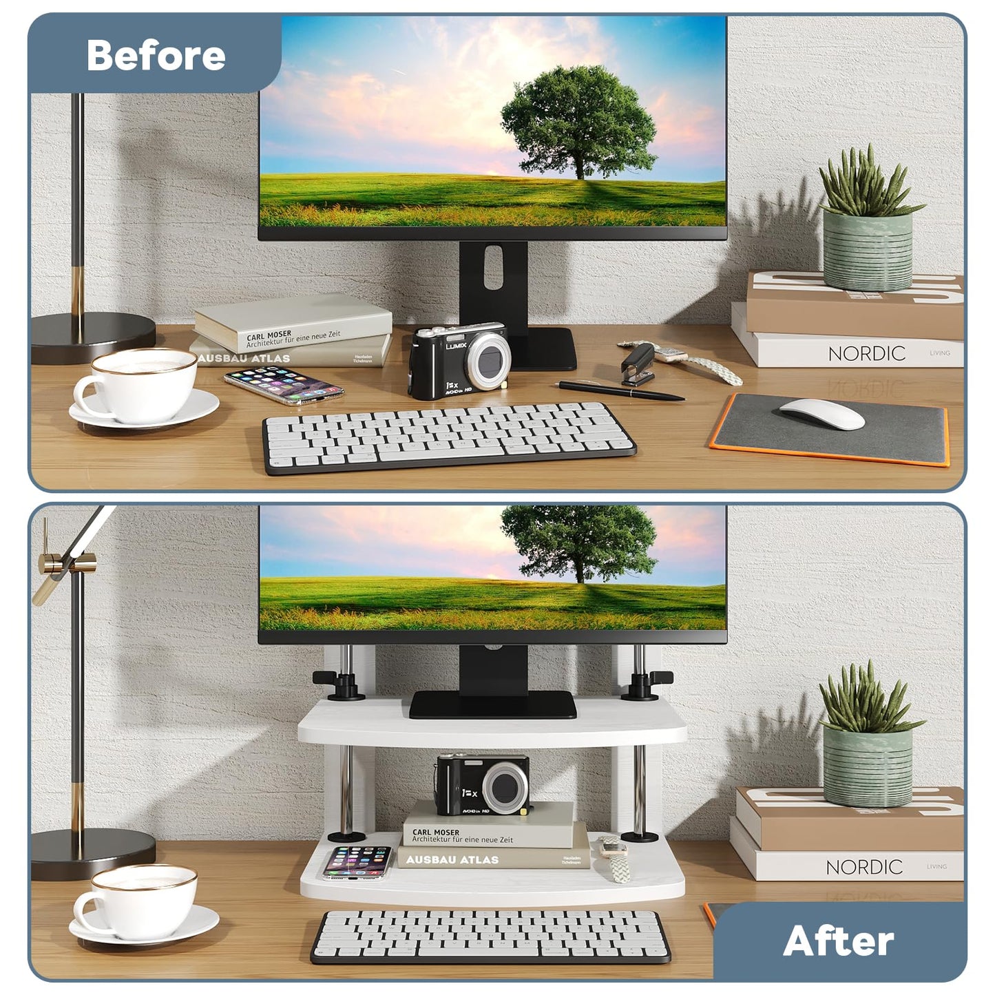 WikrOck Computer Monitor Stand Riser for Reduced Neck Strain, Adjustable Height Desk Shelf Organizer Monitor Riser Stand for PC Monitor - Not
