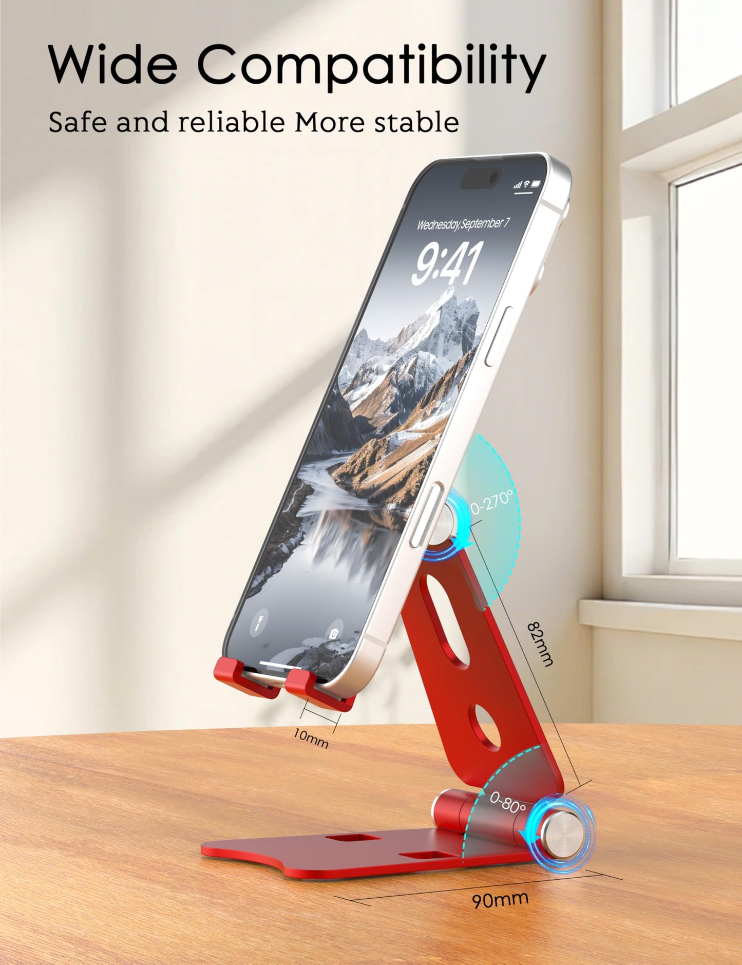 HZZADZXW Dual Folding Cell Phone Stand, Adjustable Foldable Desktop Phone Holder for Desk, Aluminum Phone Dock Cradle, Compatible with iPhone 17 16 15