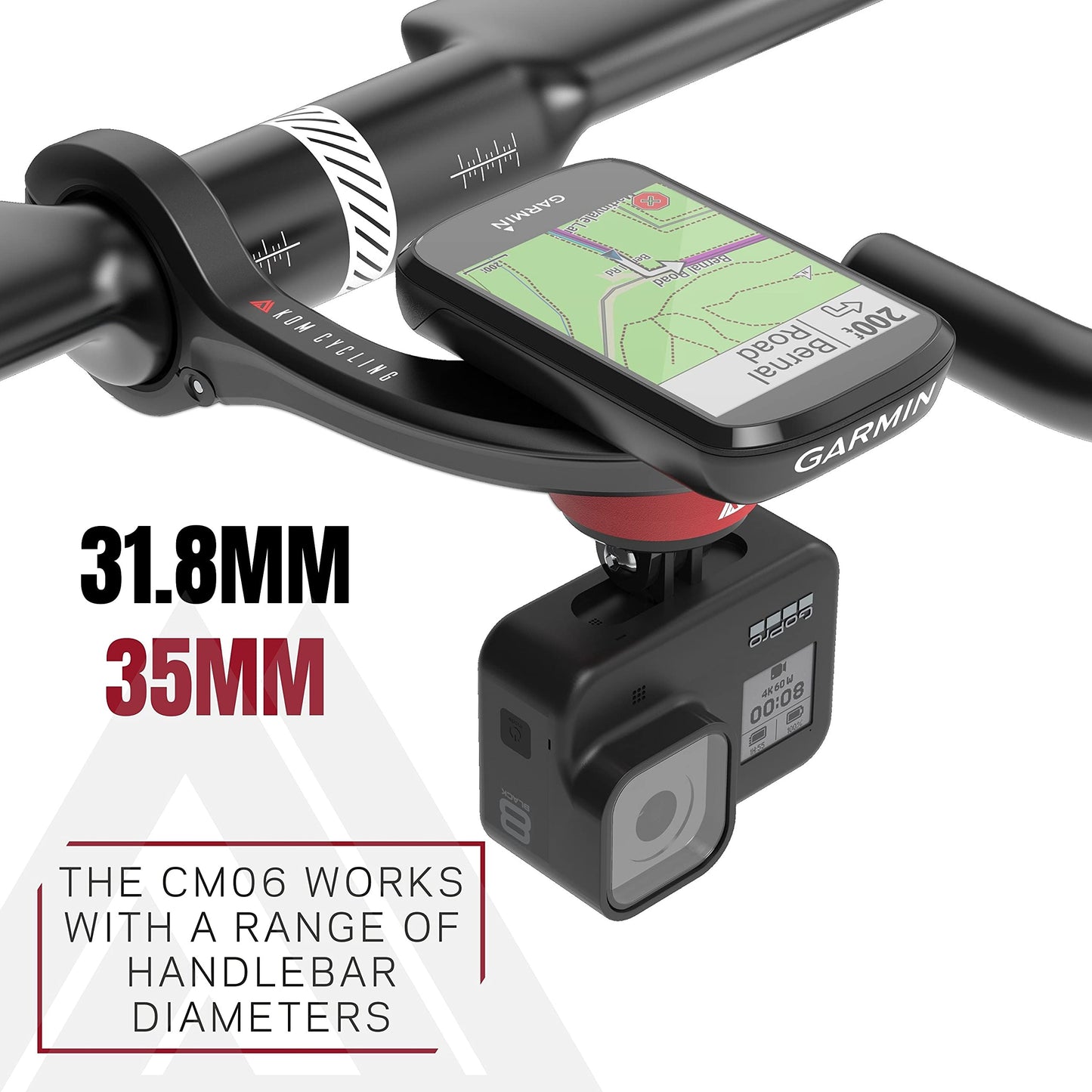 KOM Cycling CM06 Quick Release GoPro Computer Mount for Wahoo and Garmin Bike Computers (Bike Mount Compatible with Edge 1050, Wahoo Ace and Others)