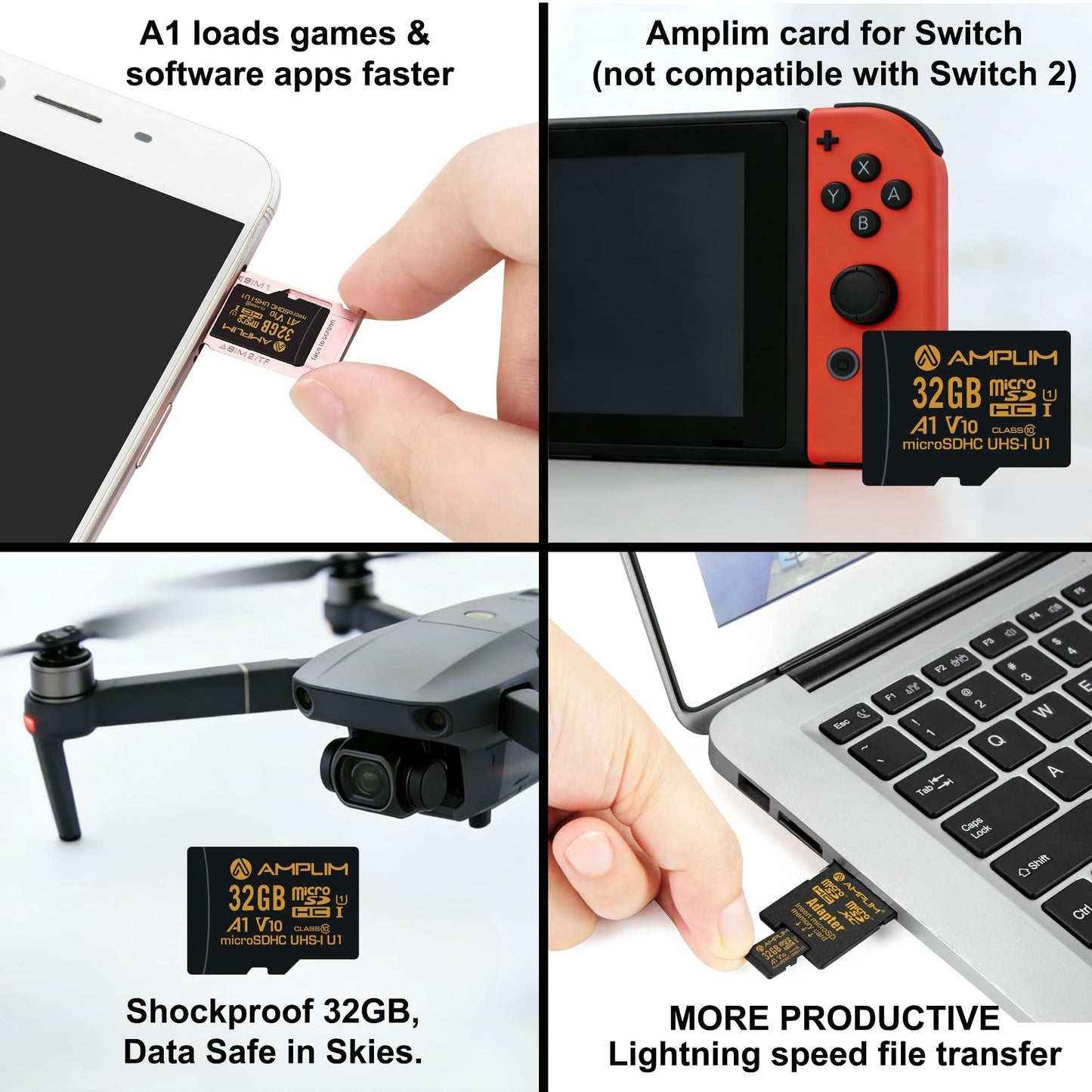 Amplim 32GB MicroSDXC Card with Adapter (1X Black)