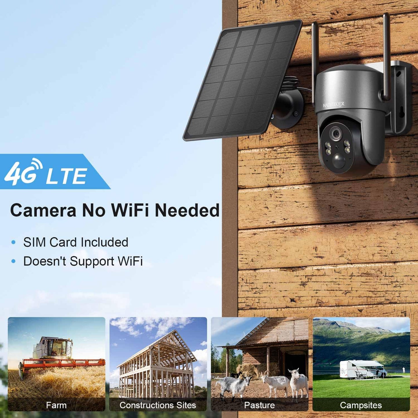 No WiFi Security Camera, 4G LTE Cellular Security Camera Outdoor, Solar Security Cameras Wireless Outdoor, 360 Camera with PTZ Control, PIR Detection