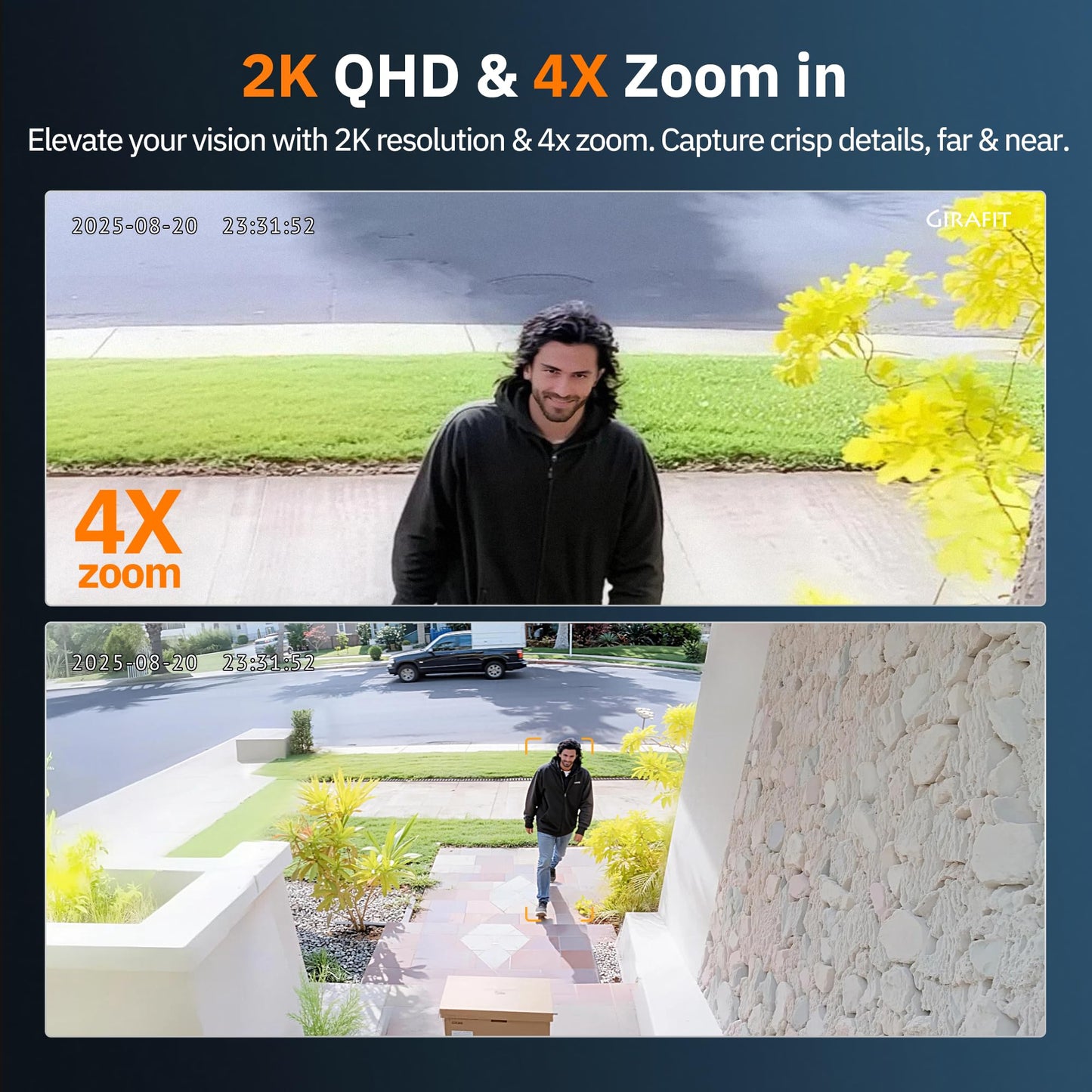 Girafit 2K 3MP Window Camera with 20°Tilt Angle Camera for Second Floor,2.4GHz/5GHz WiFi Cameras for Home Security,ChroMax AI Color Night