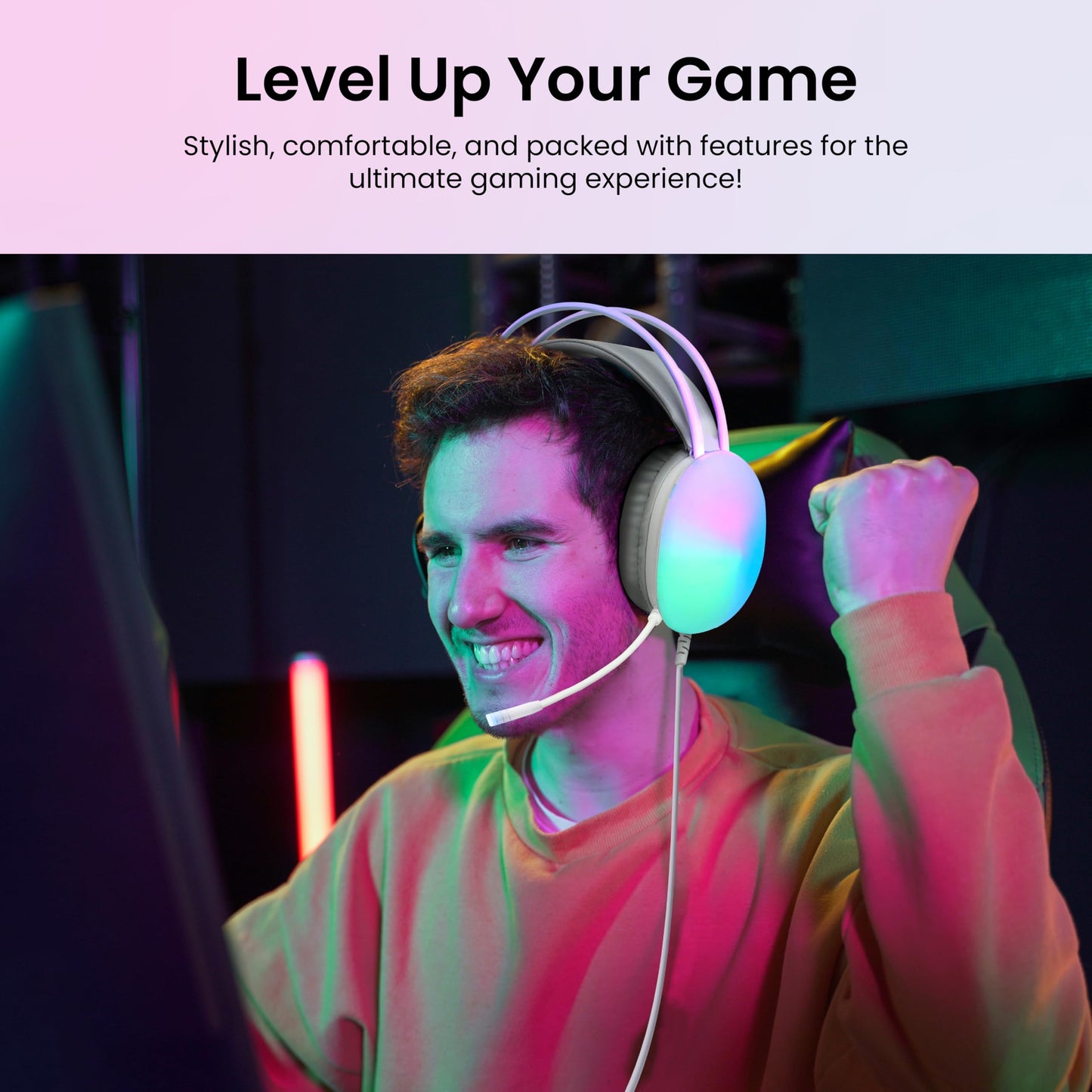 Gabba Goods Wired LED Gaming Headset with Mic - Over Ear Headphones with 50mm Drivers, Noise Isolation, Color-Changing Lights, 3.5mm AUX & USB…