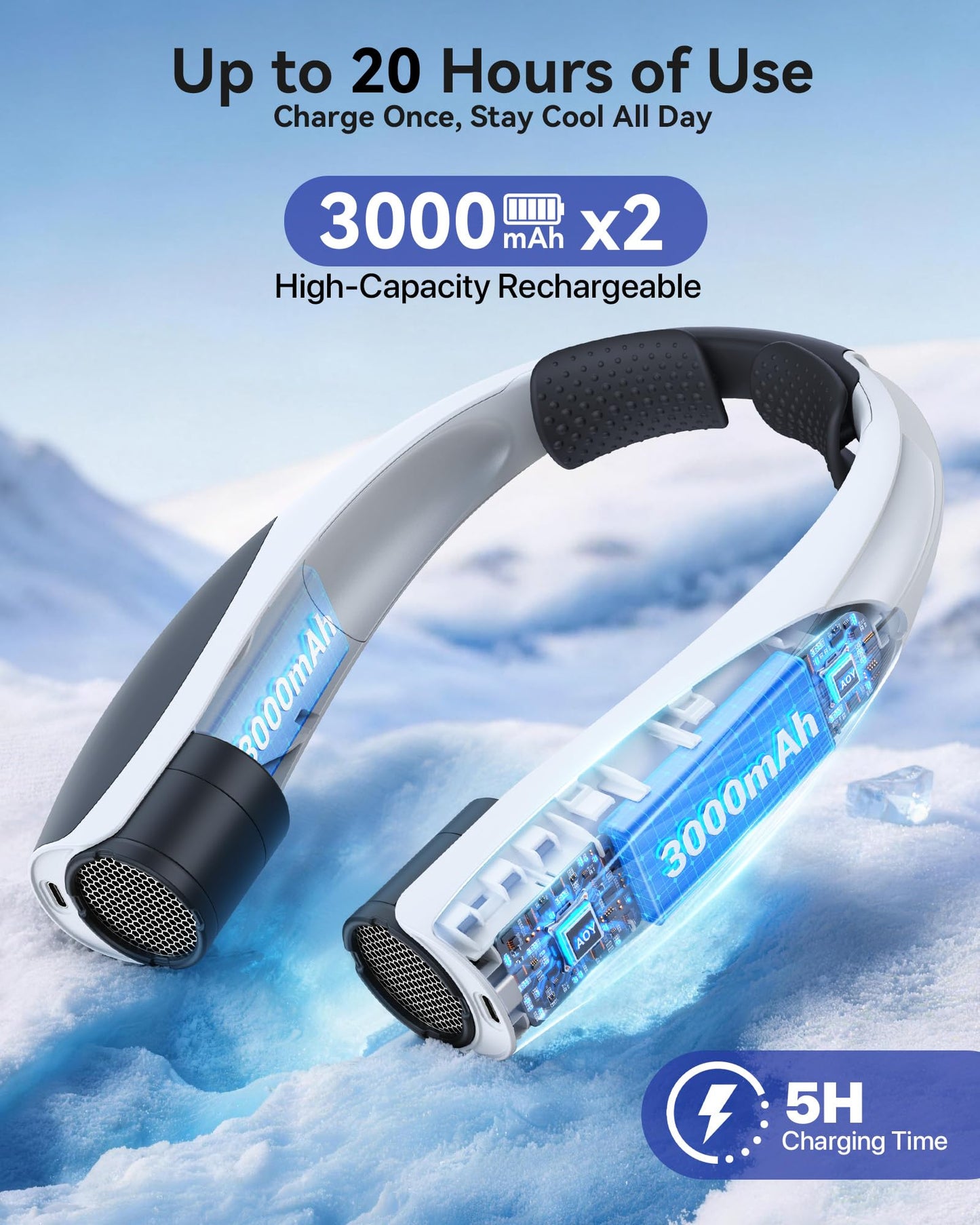 Kesguar Portable Neck Fan, 20H RunTime Cooling Fan, 6 Speeds 360° Airflow Personal Fan, Rechargeable Hands Free with 6000mAh Battery Wearable Fan