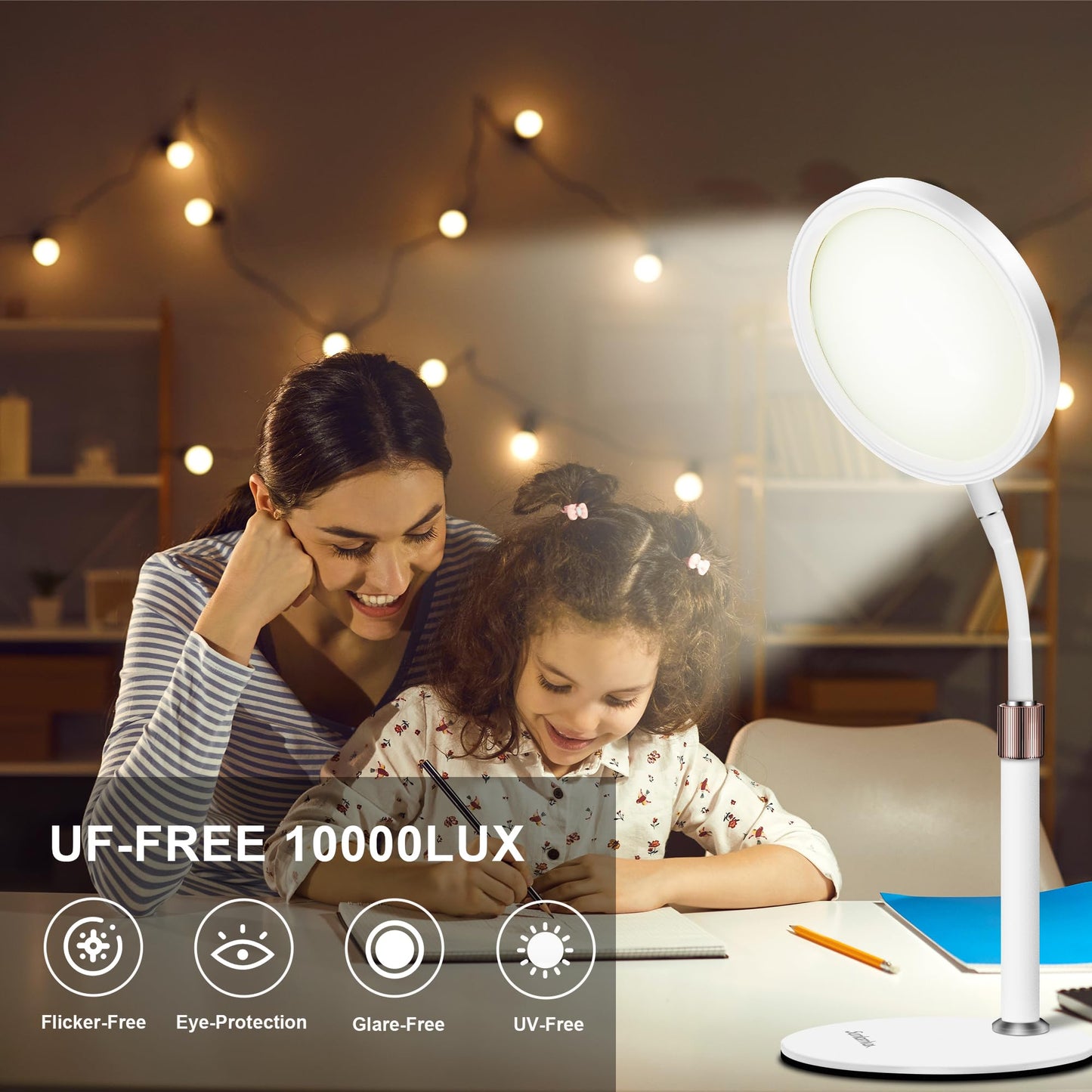 Sozapooty Light Therapy Lamp, UV-Free 10000 Lux Therapy Light with 3 Color Temperature Modes & Adjustable Brightness & Timer, Happy Therapy Lamp