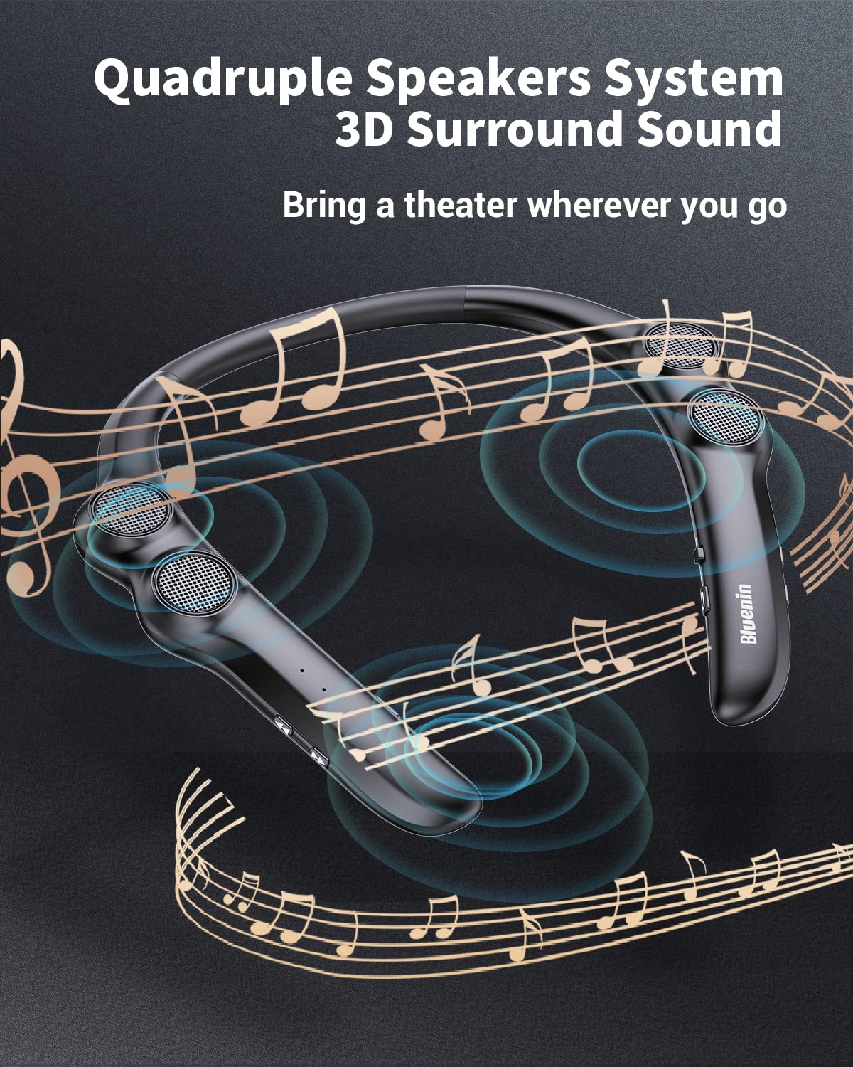 Gardway Neckband Bluetooth Speaker, Wireless Wearable Speaker w/lightest 78g Weight, High Fidelity 3D Stereo Sound, 12 Hrs Playtime, Portable Speakers