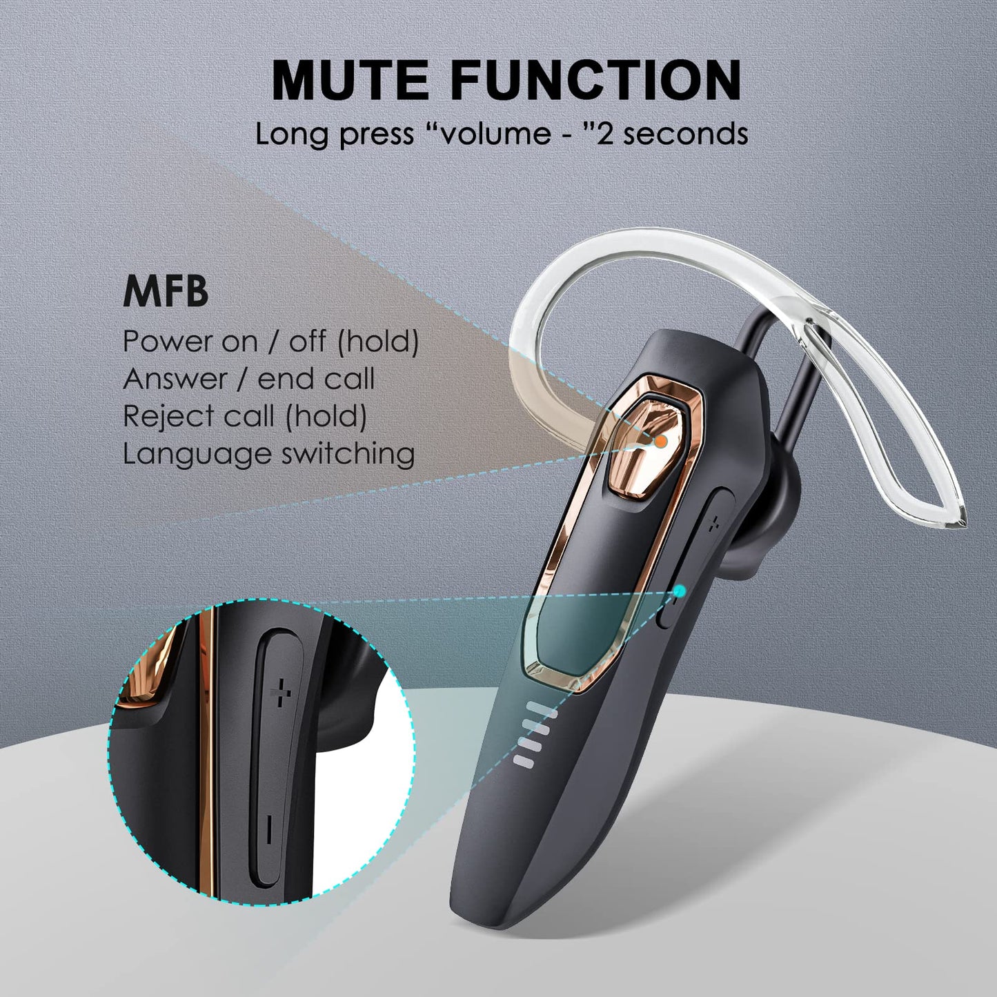 Micool Trucker Bluetooth Headset, Noise Cancelling, 30H Talking Time, Mute Button, Hands Free Bluetooth Earpiece for Cell Phone