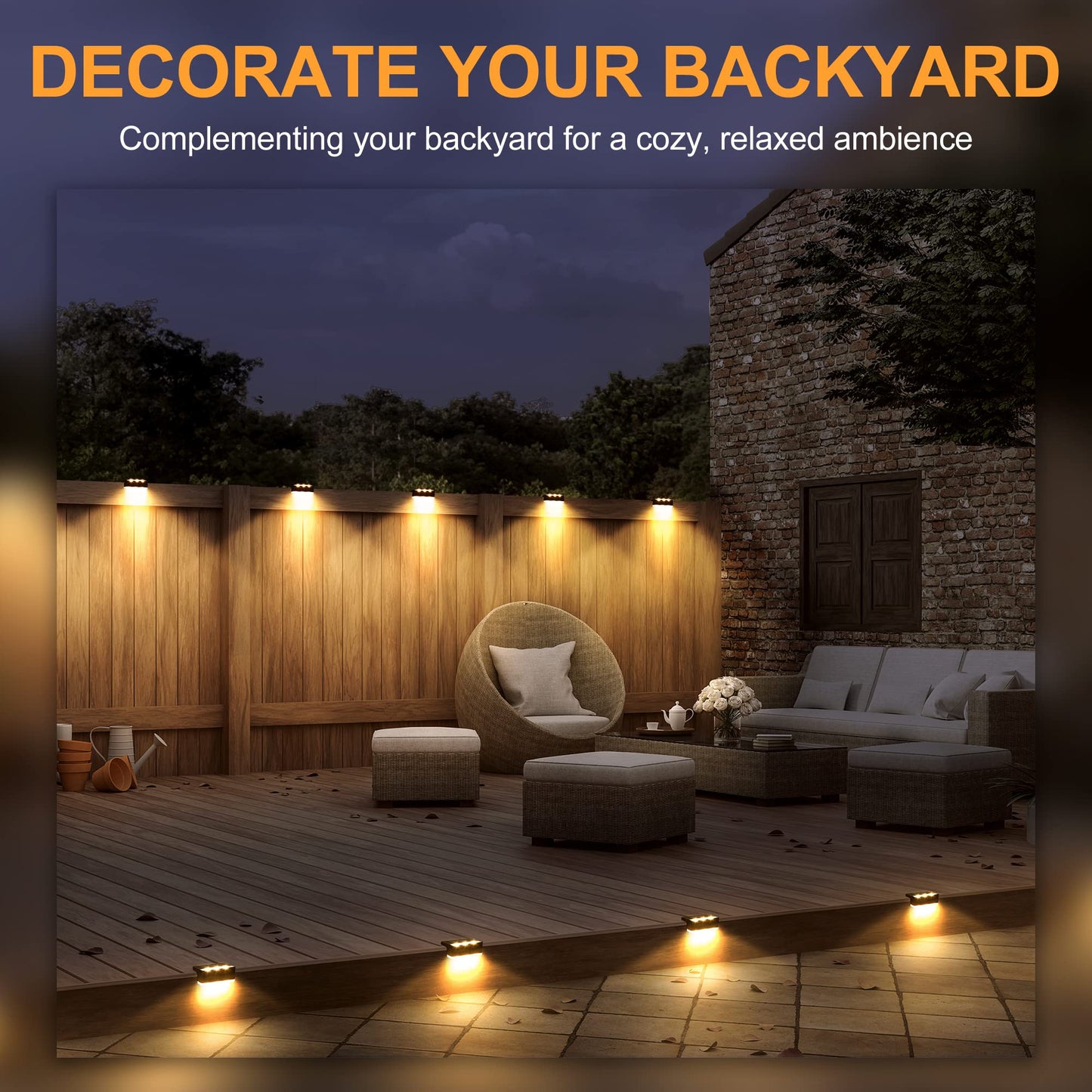 SOLPEX Solar Fence Lights, 6 LEDs Solar Lights Outdoor Waterproof Solar Powered for Deck, Stair, Front Porch, Balcony, Walkway, Garden, Yard, Patio
