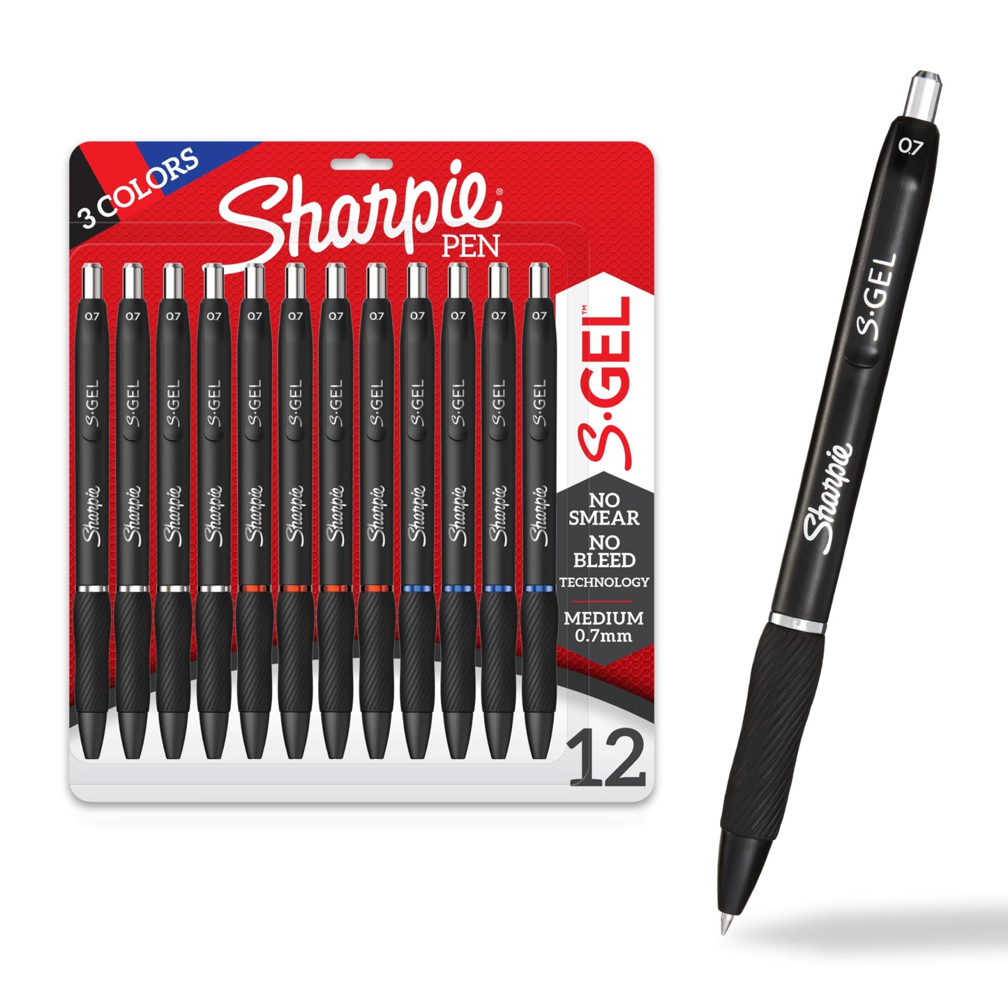 Sharpie S-Gel Gel Pens, Black Barrel, Medium Point (0.7mm), Assorted Ink Colors, 12 Count - Writing, Note-Taking, Journaling, School Supplies