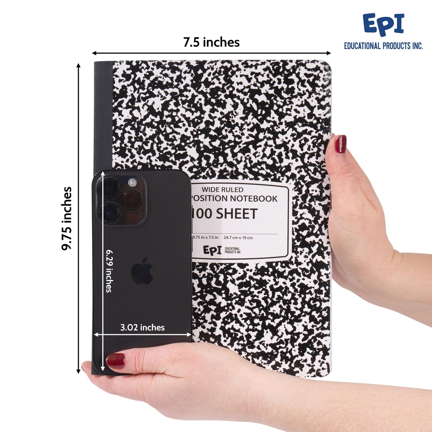 48 Pack - EPI Marble Hardcover Wide Ruled Composition Notebook | 200 Pages (100 Sheets), 9.75 x 7.5 in, Sturdy Sewn Binding | School, Office