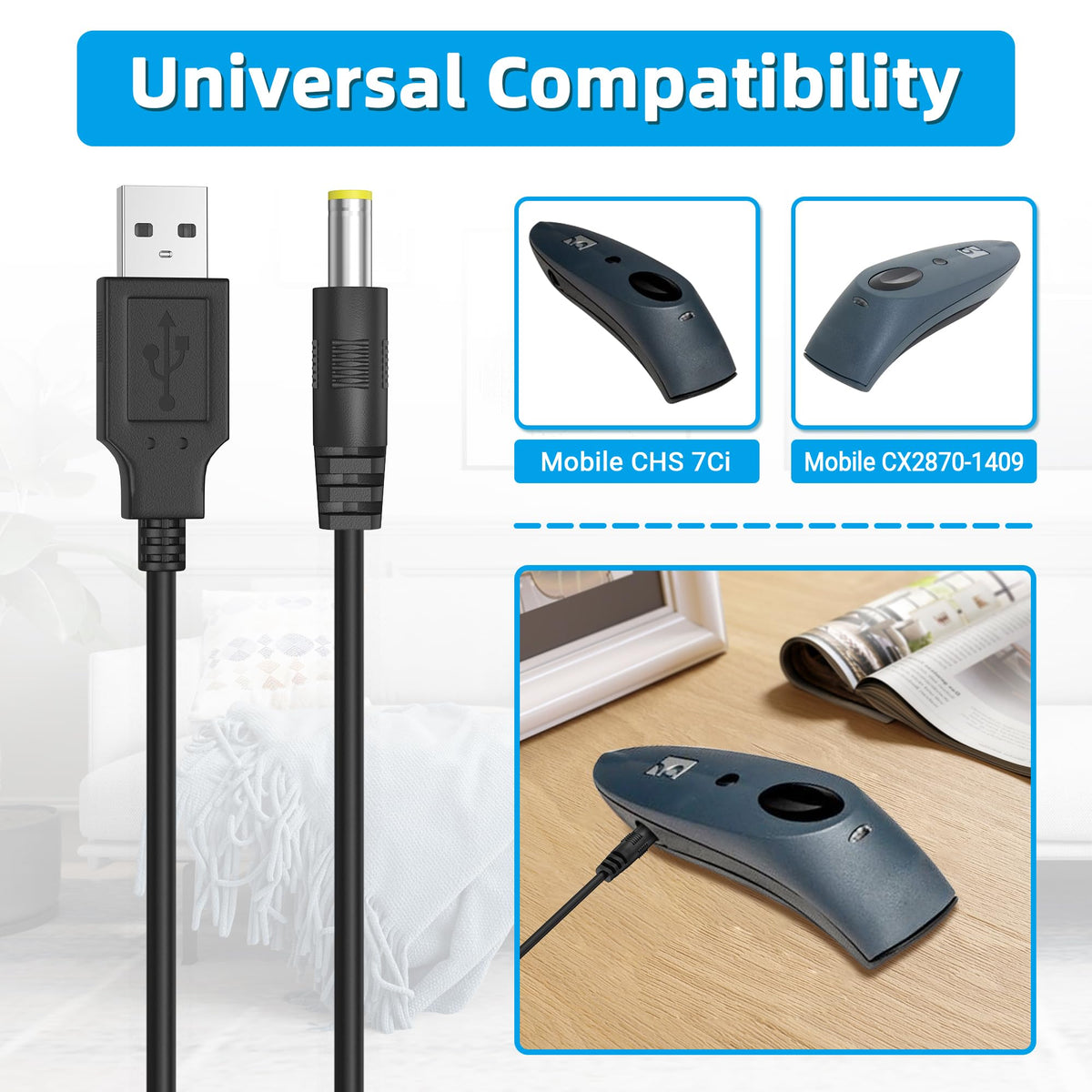 PKPOWER USB Cable PC Charging Charger Power Cord Lead for Socket Mobile CX2870-1409 CHS 7Ci Series 7 Bluetooth Cordless Hand Held Scanner
