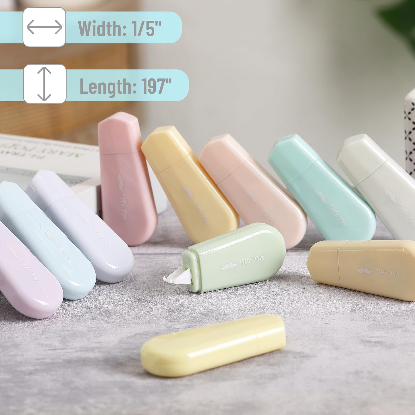 Mr. Pen- Aesthetic Correction Tape Bulk, 0.2" x 197", 12 pcs, Pastel Colors
