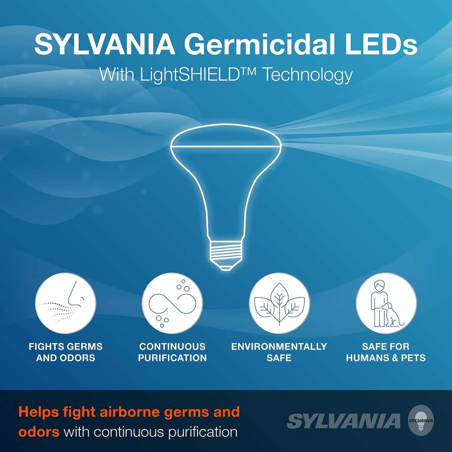LEDVANCE LightSHIELD BR30 Germicidal LED Light Bulb, 7.5W=65W, CEC Compliant, Dimmable, 650 lm, 2700K, Soft White - 2 Pack (41249)