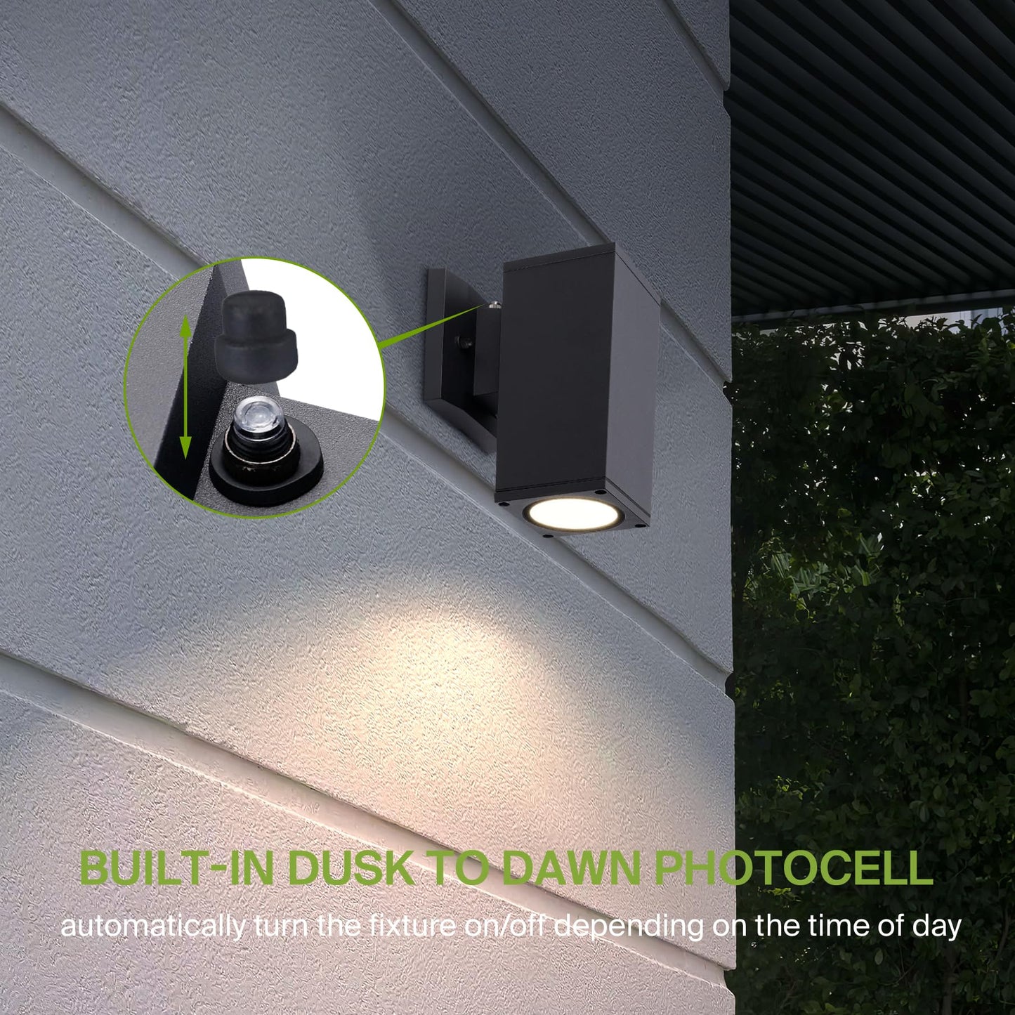 ASD 1 Light Square Dusk to Dawn LED Outdoor Wall Light Fixture | 9W 1000LM 3000K-5000K 120V Cylinder Up Down Lights | Exterior Wall Sconce | Front