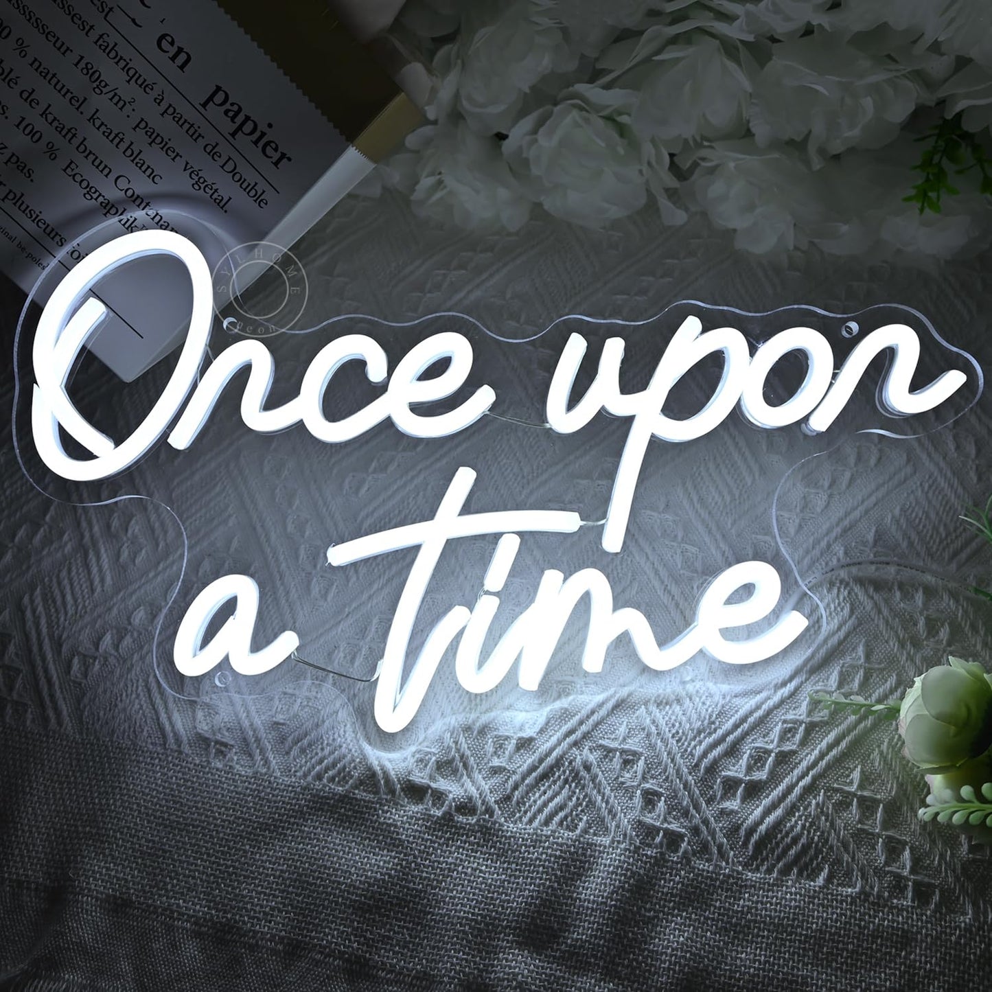 SYLHOME Once Upon A Time LED Neon Light Sign Home Bedroom Kids Room Nursery Wall Decor Sign Words Art Wedding Birthday Bookshelf Decor 5V USB