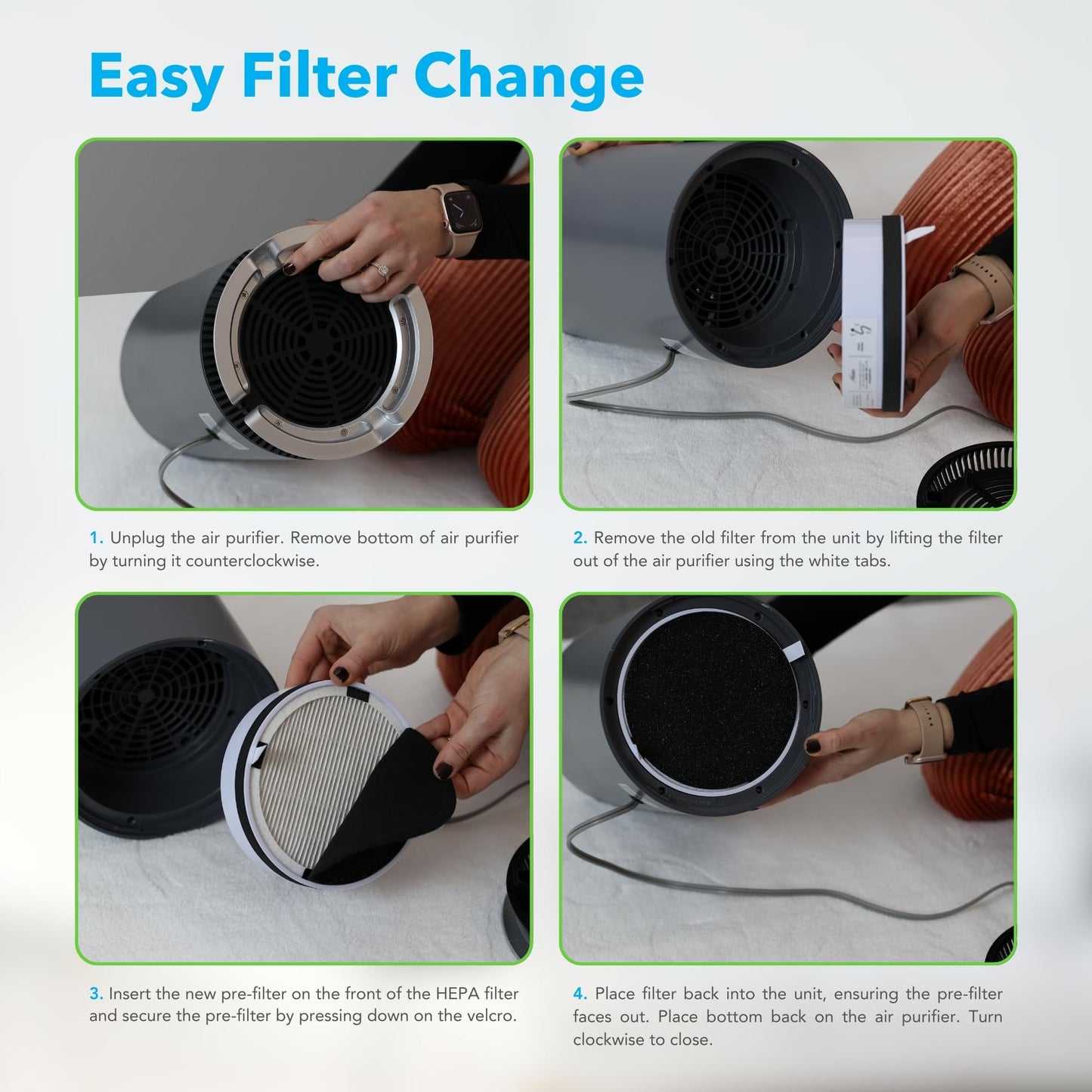 Hunter HP125 Digital Air Purifier, Cleans 451 sq ft per hour, Graphite