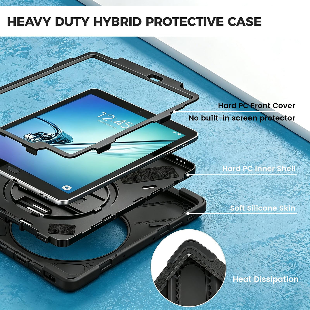 DreamerX for Samsung Galaxy Tab S2 9.7 Case, Heavy Duty Rugged Full-Body Drop Protection Multi-Angle Viewing Shockproof Silicone Cover with 360 Degree